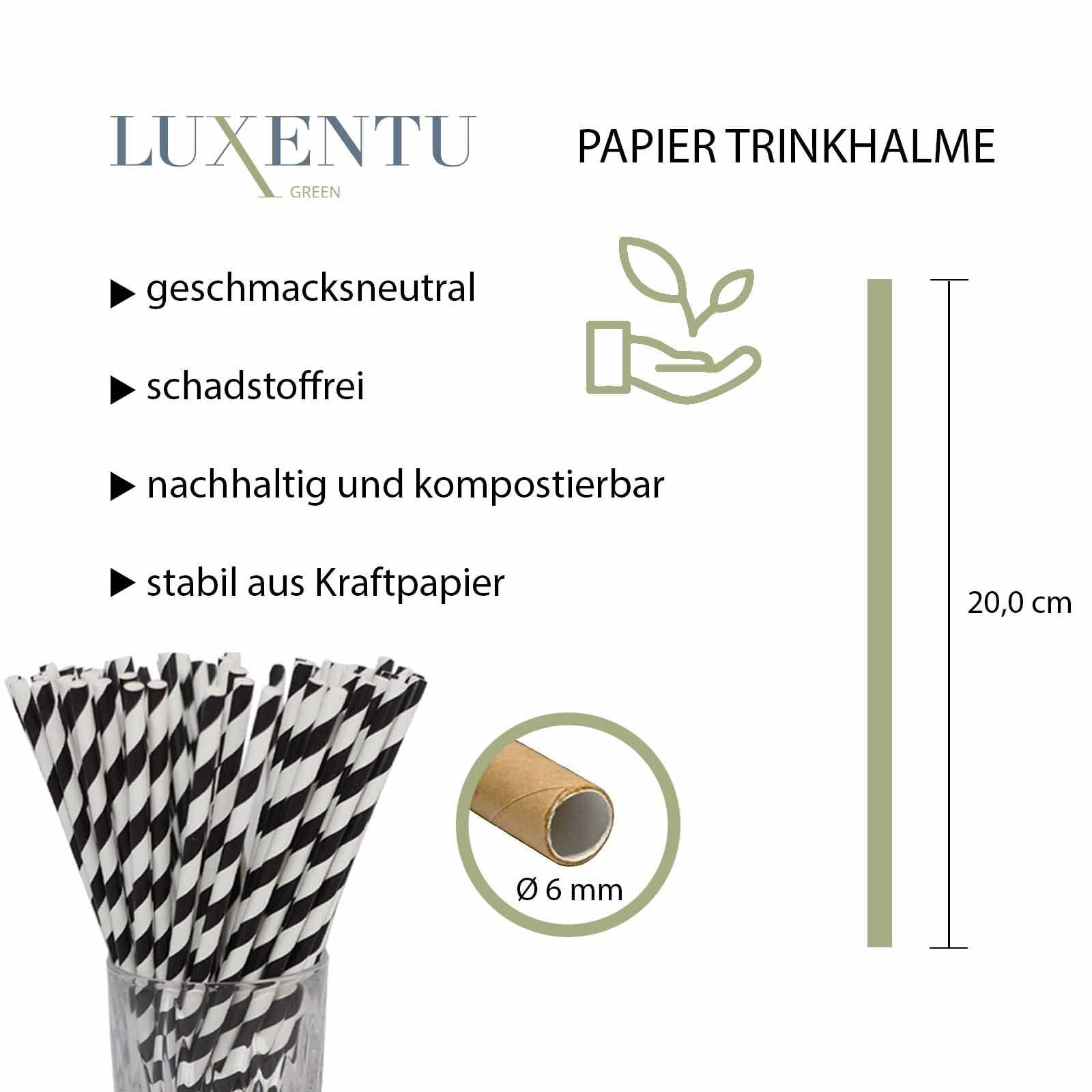 LUXENTU Trinkhalme »Papier-Trinkhalme gestreift 20 cm 100er Set« Aus stabilem und hochwertigem Papier, ungebleicht, frei von Chemikalien, 100% biologisch abbaubar, absolut geschmacksneutral