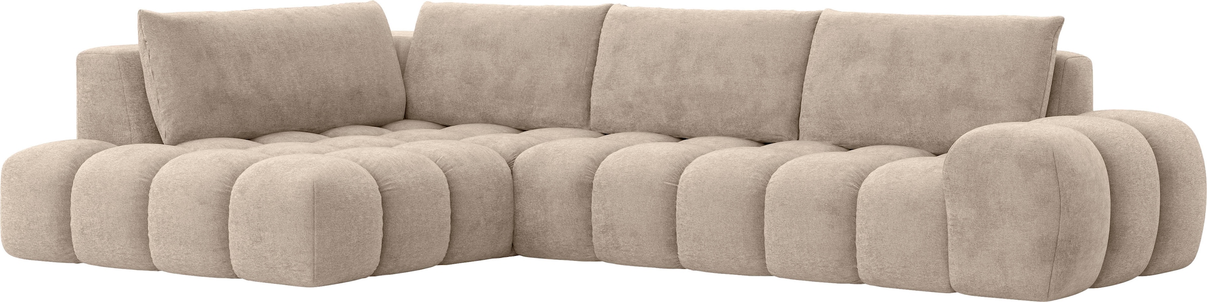 INOSIGN Ecksofa »AZITA Designsofa, elegant und bequem L-Form, Bubble-Optik«, lose Rückenkissen, traumhafte Steppung, Maße B/T/H: 352/210/72 cm