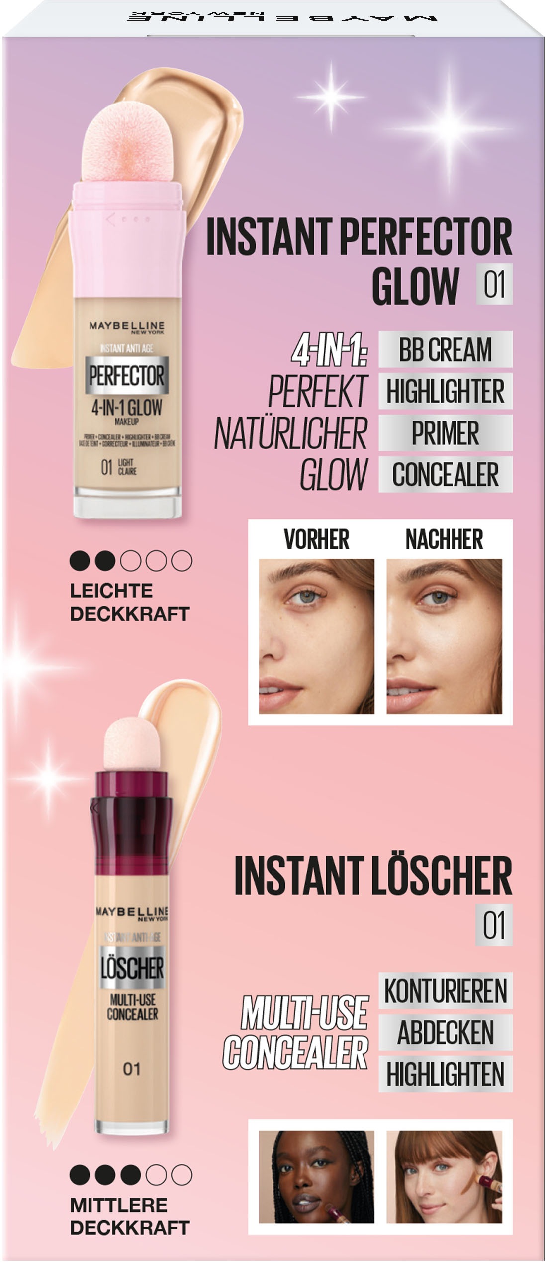 MAYBELLINE NEW YORK Schmink-Set »Maybelline New York Instant Perfector Glow + Concealer«, mit vielseitigen Kombinationsmöglichkeiten