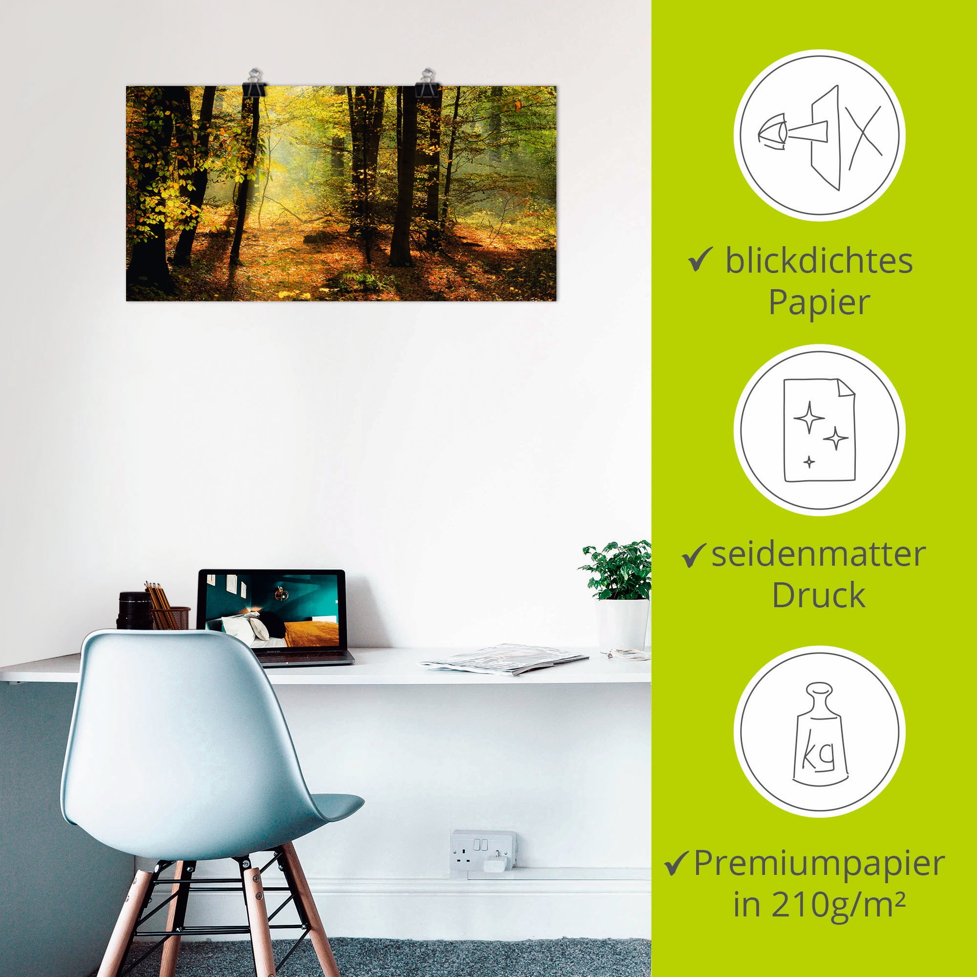 Artland Wandbild »Herbstlicht im Wald«, Wald, (1 St.), als Leinwandbild, Poster, Wandaufkleber in verschied. Größen