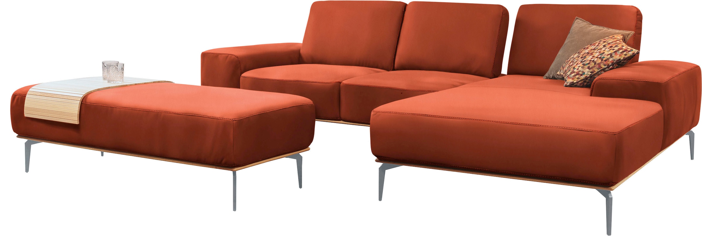 W.SCHILLIG Ecksofa »run, Designsofa mit tollem Sitzkomfort, bequem, L-Form«, mit elegantem Holzsockel, Füße in Silber matt, Breite 279 cm