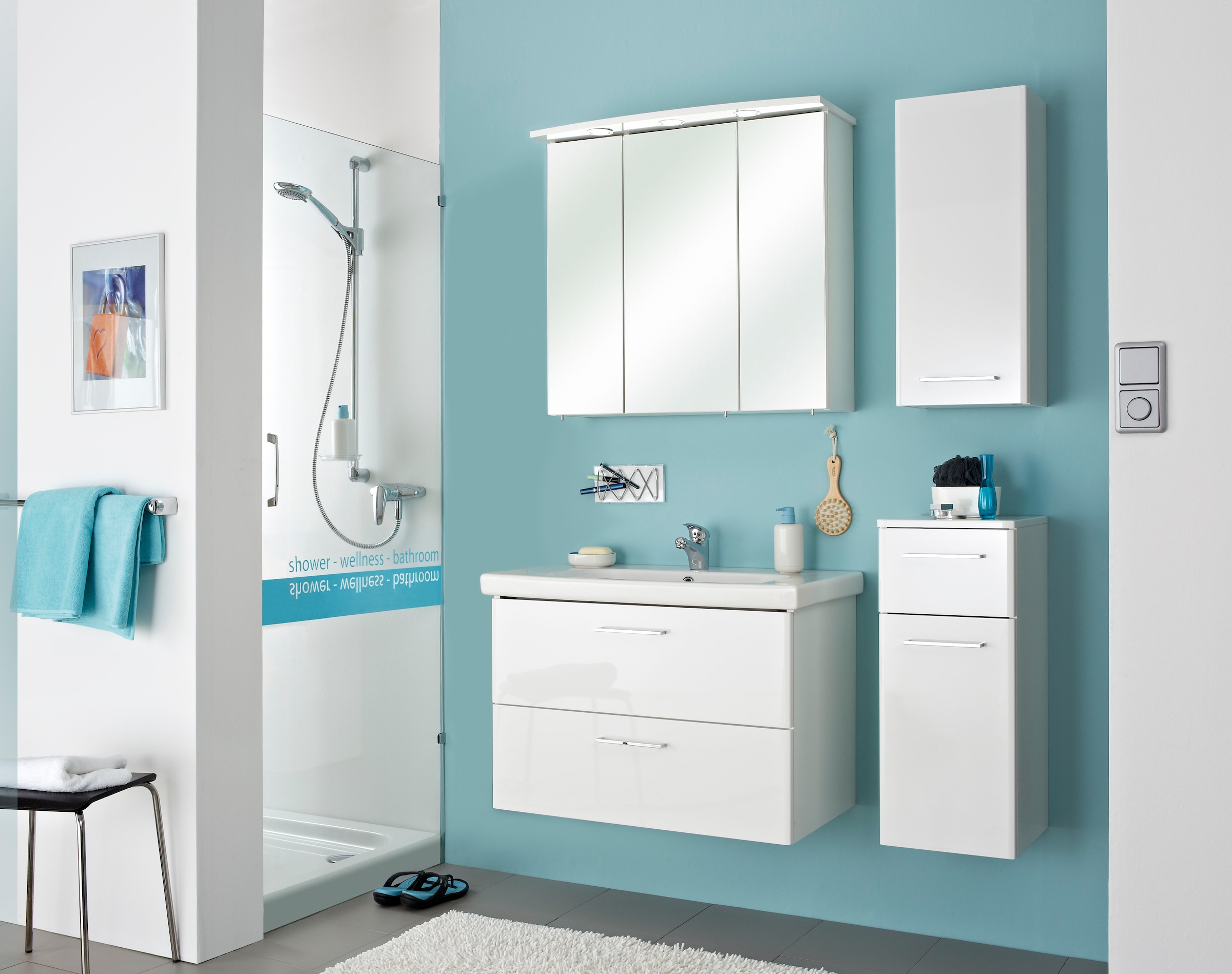 Saphir Hängeschrank »Quickset 316 Wand-Badschrank 30 cm breit, 1 Tür, 2 Einlegeböden« Badezimmer-Hängeschrank inkl. Türdämpfer, Griffe in Chrom Glanz