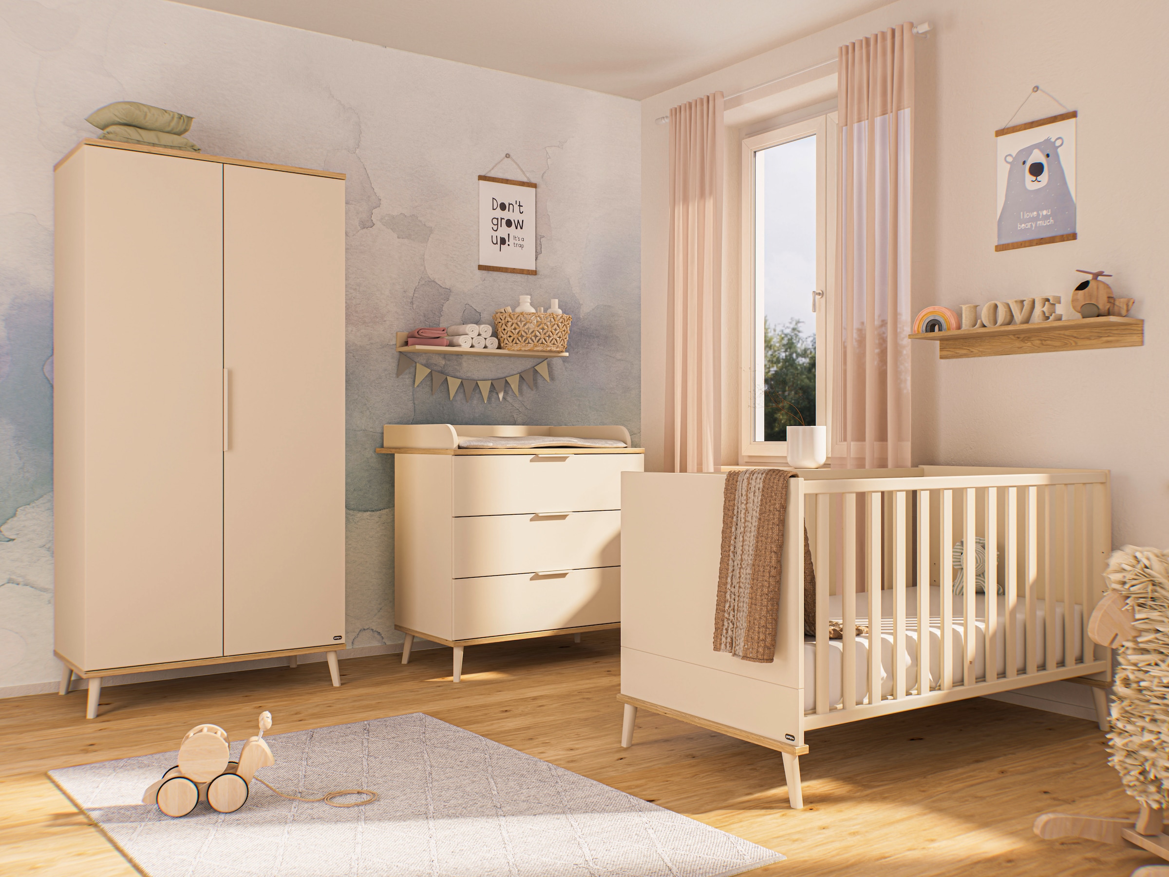YUNY by PAIDI Babybett »HAZEL 70x140cm in Beige, umbaubares Kinderbett mit Massivholz« Gitterbett 4-fach höhenverstellbar, entnehmbare Sprossen, Juniorbett