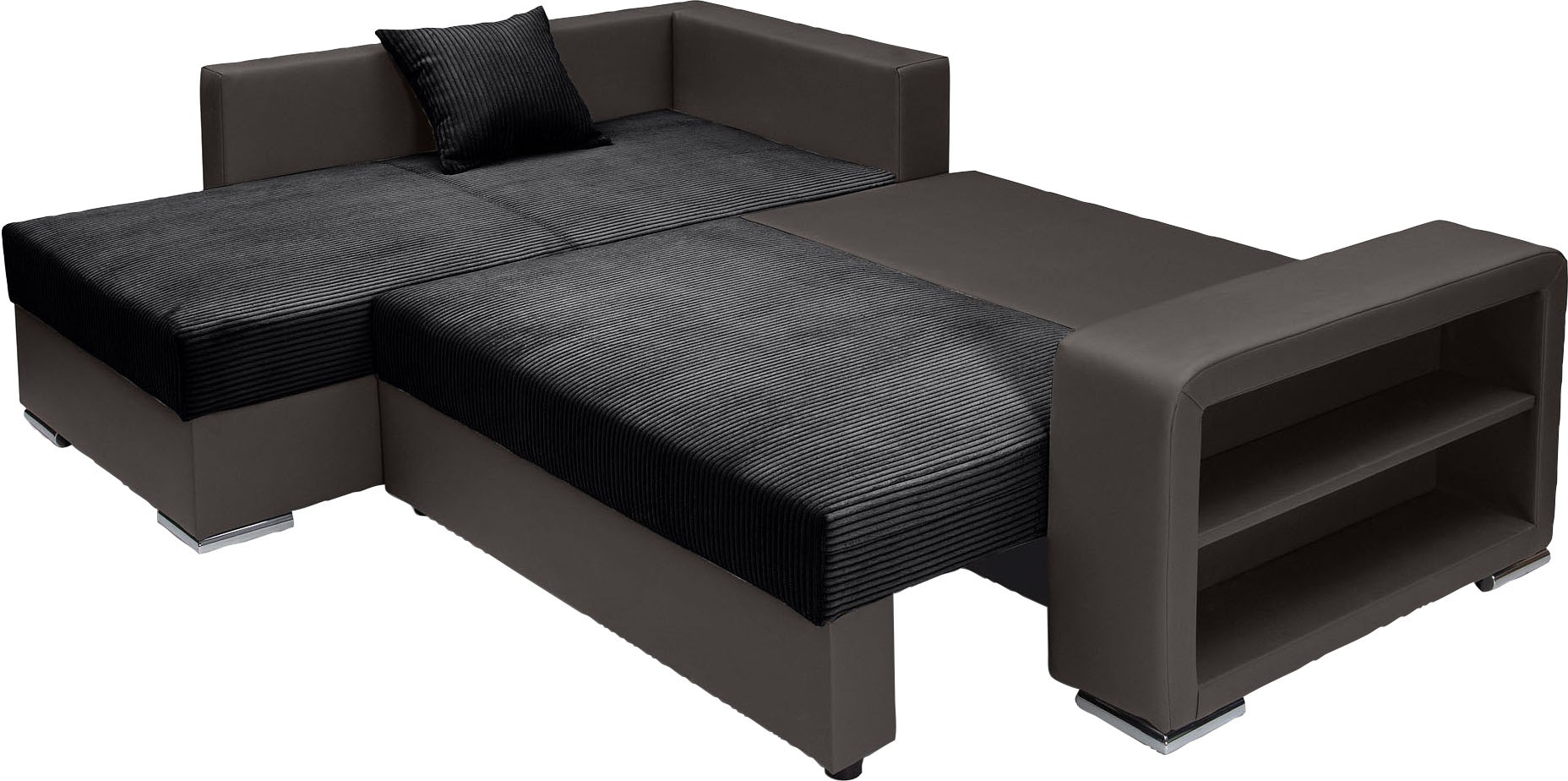 COLLECTION AB Ecksofa »John L-Form«, Regalarmlehne,Bettfunktion,Bettkasten,Ottomane beiseitig montierbar