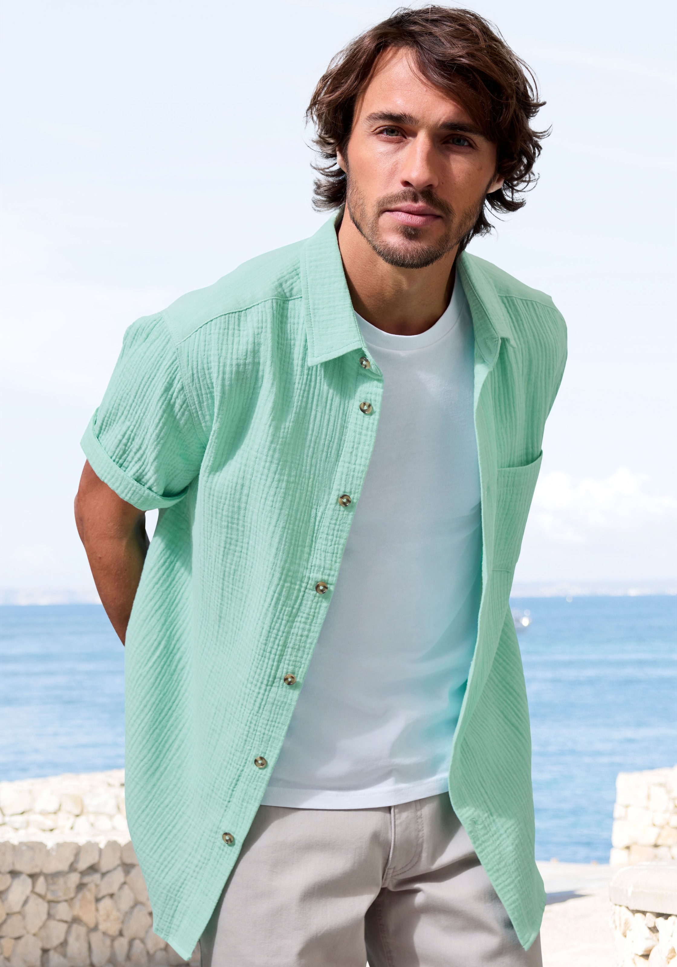 Beachtime Kurzarmhemd »Regular fit« Kurzarm, Freizeithemd aus Musselin-Ware