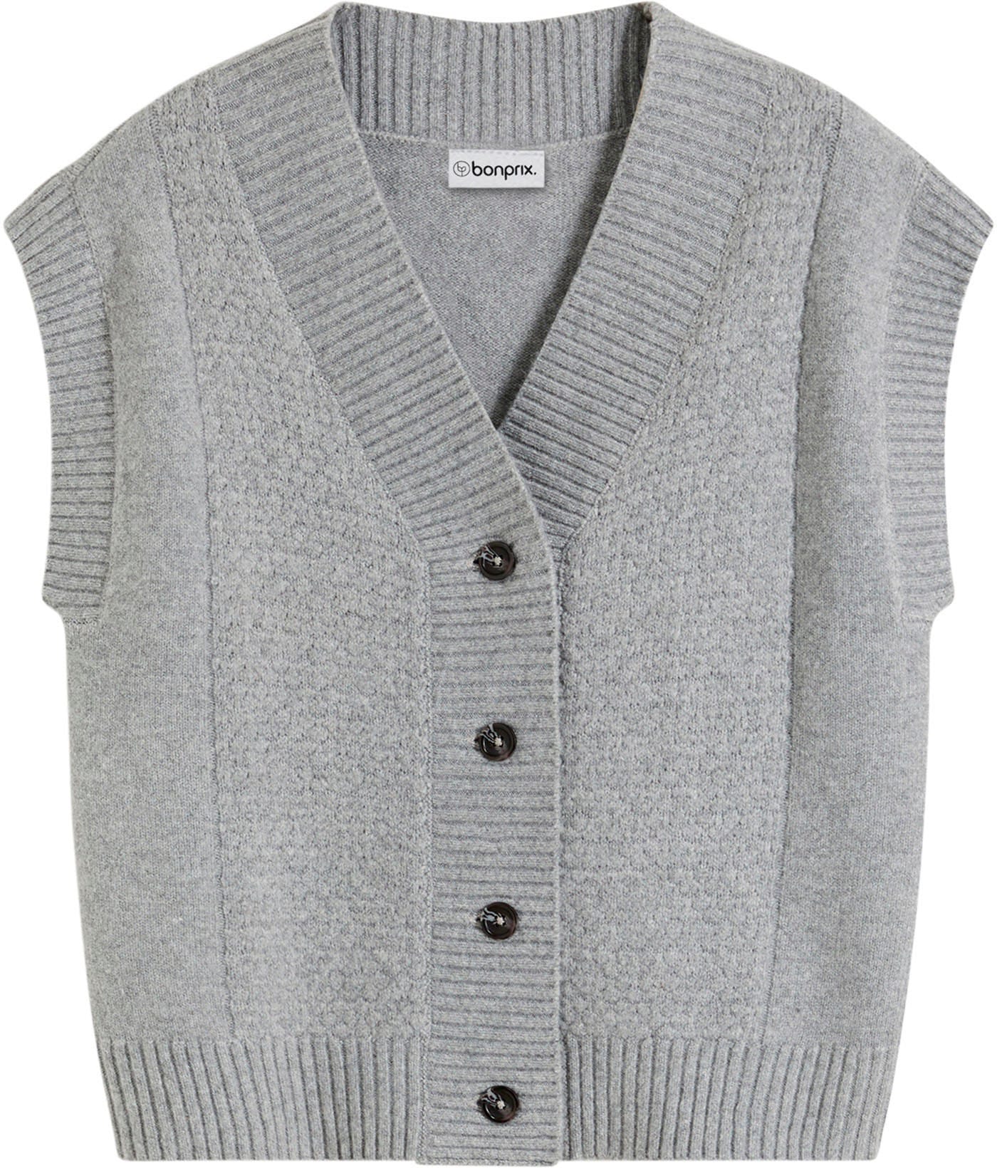 bonprix Strickweste »Strickweste mit Zopfmuster« toller Struktur-Mix, bequeme Passform, mit Knopfleiste