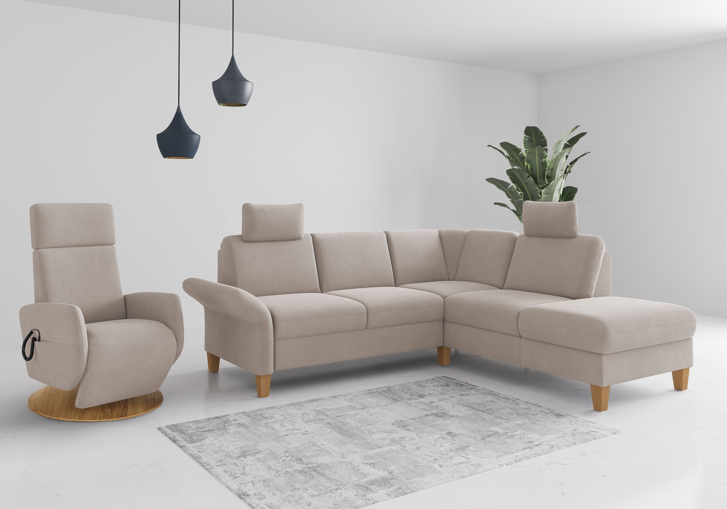 Home affaire Ecksofa »Rochelle«, wahlweise mit Armlverstellung, Klappbett mit Rollen & Bettkasten