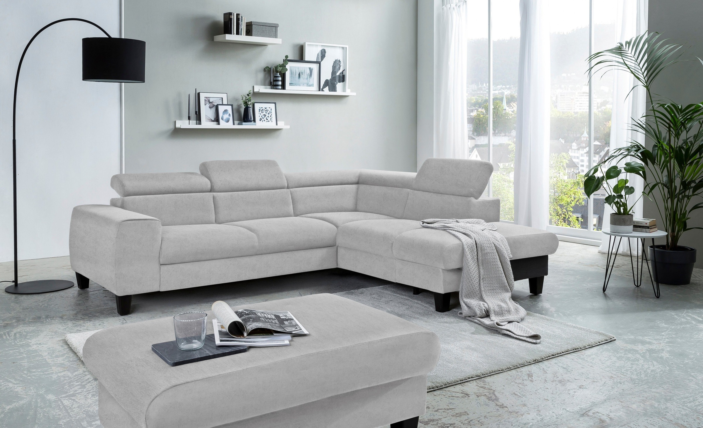 COTTA Polstergarnitur »Morven L-Form«, (Set), Set bestehend aus: Ecksofa mit Kopfteilverstellung & Hocker