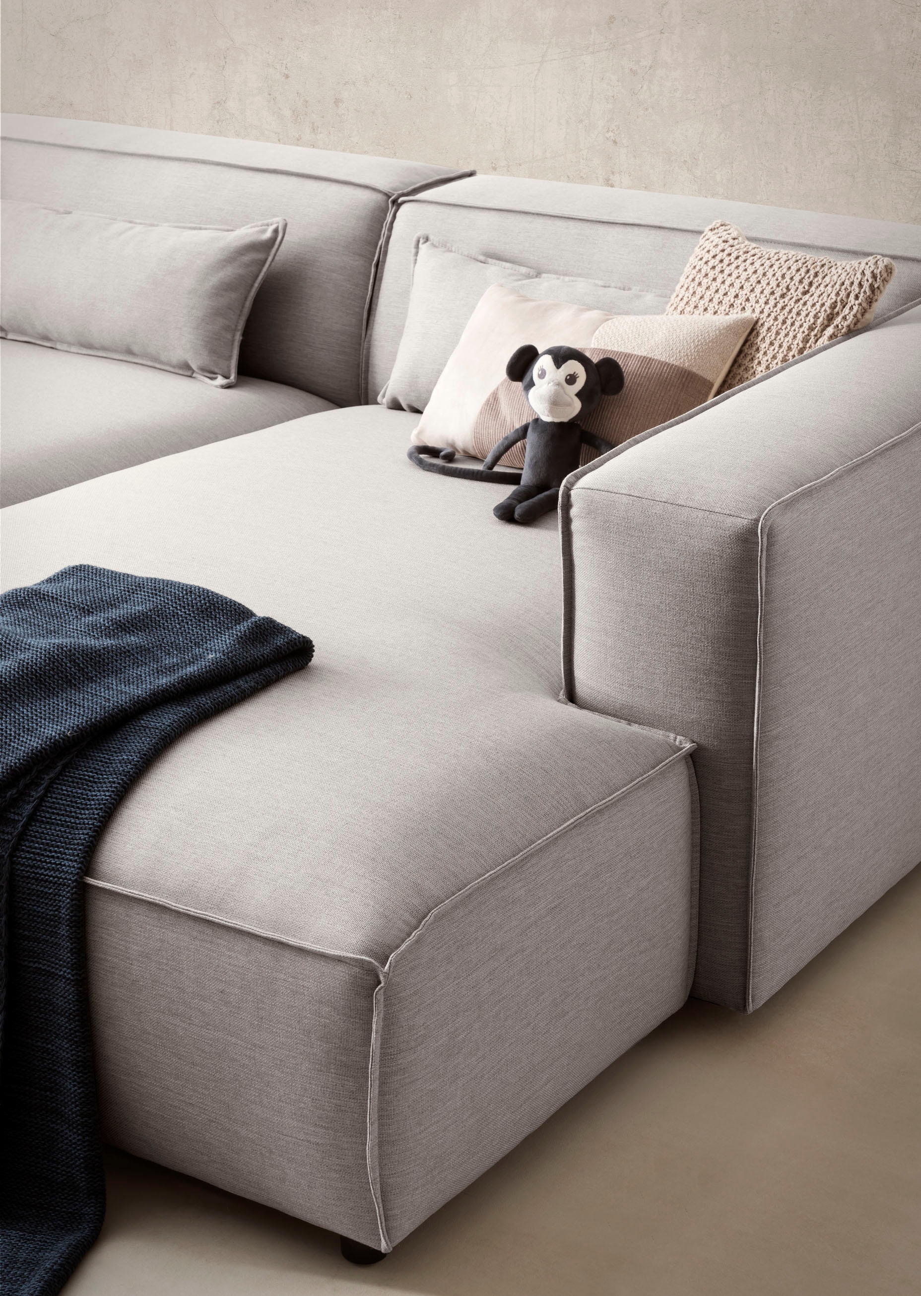 LeGer Home by Lena Gercke Ecksofa »PIARA XXL, L-Form, Schlaffunktion, Cord, Leinenoptik o. Strukturstoff« Hocker stellbar zum Schlafsofa (Krokodilverbinder), tiefe Sitzfläche