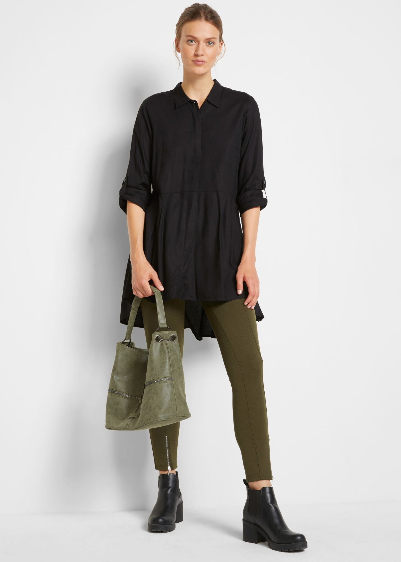 bonprix Longbluse mit Vokuhila-Form, aus fließender Viskose, lässig geschnitten