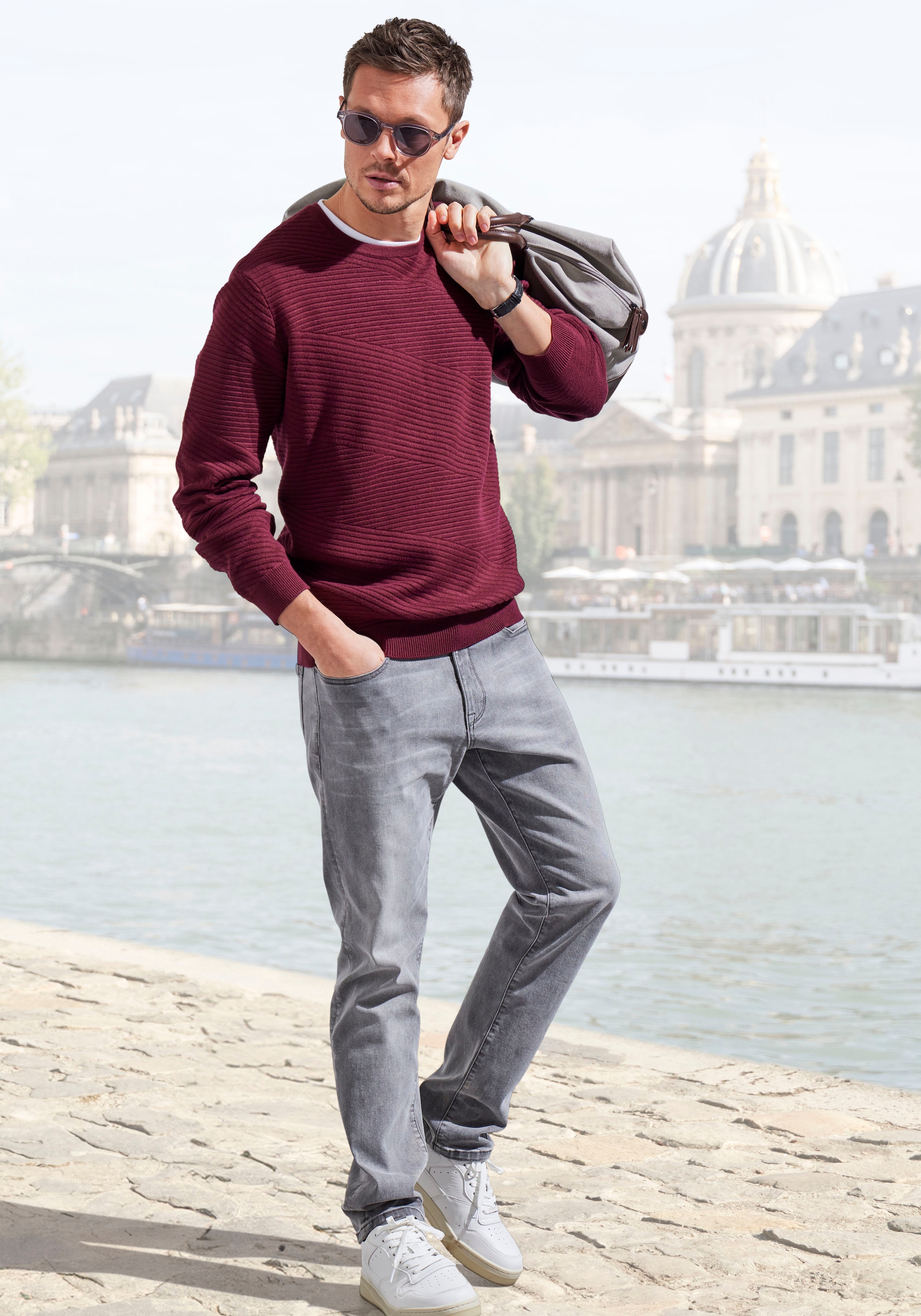 John Devin Strickpullover, Pullover aus weichem Strukturstrick