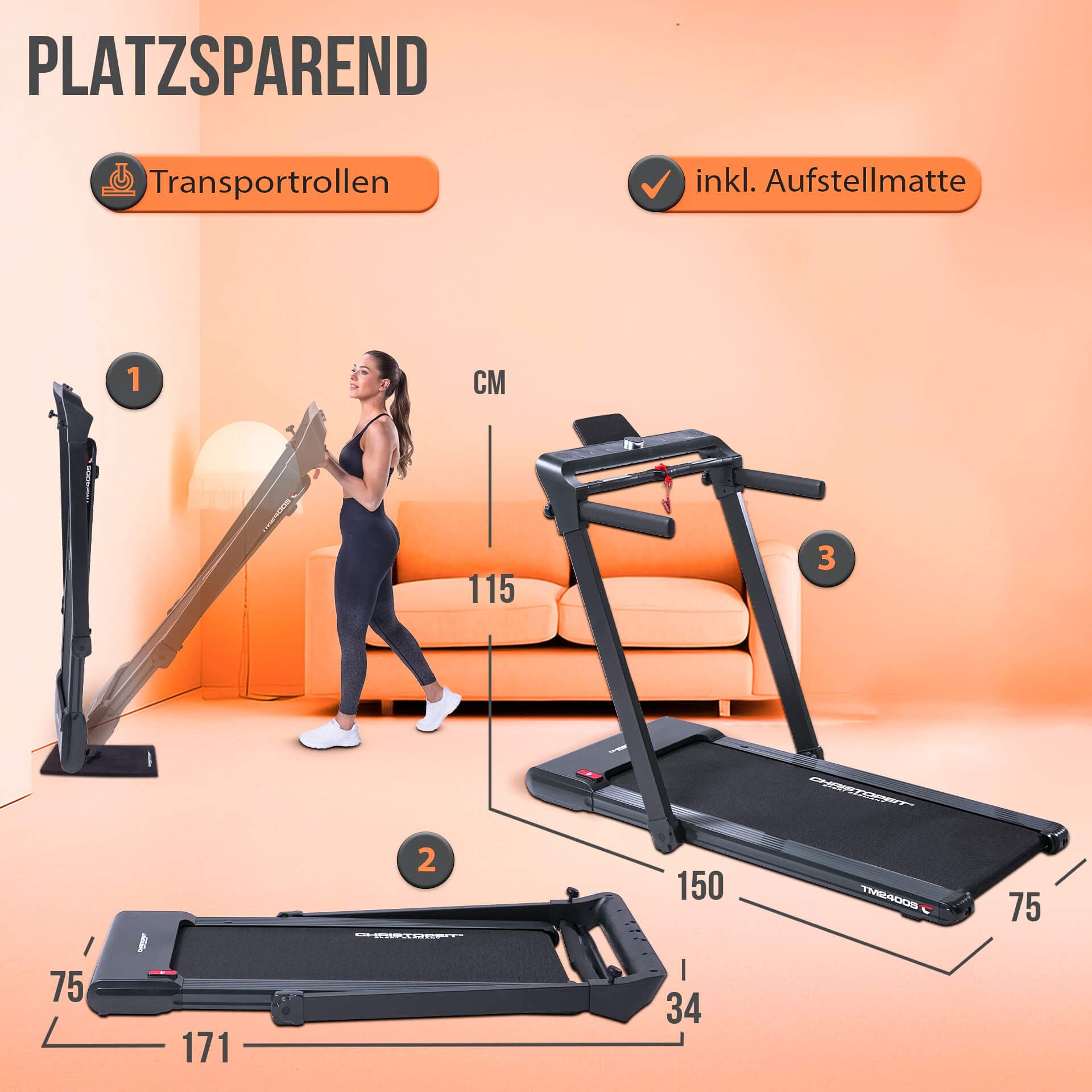 Christopeit Sport® Laufband »TM 2400S«, Gestensteuerung, klappbar