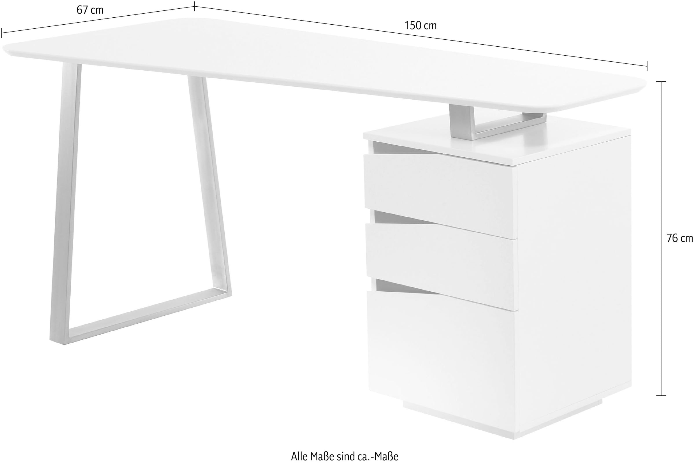 cm lackiert, Schreibtisch mit weiß Breite 150 bestellen matt furniture Schubladen, auf 3 MCA »Tori«, Rechnung