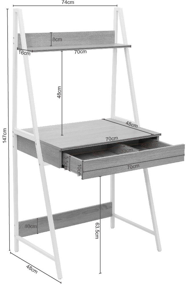 INOSIGN Regal-Schreibtisch »Lonas«, (B/H) 74/147 cm, Arbeitshöhe 74 cm), Laptoptisch, Home-Office, Schublade mit Doppelfach, Metallgestell
