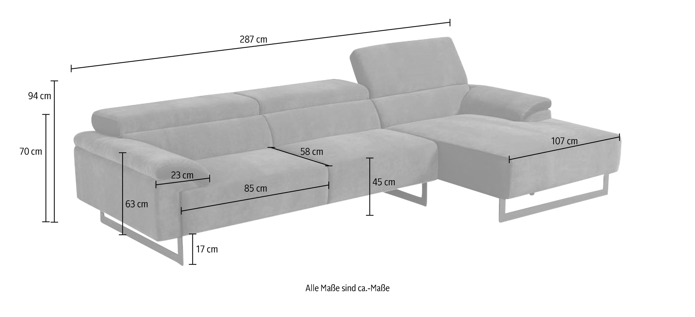 Egoitaliano Ecksofa »Malika, edel und bequem, Designsofa mit hochwertigen Bezügen, L-Form«, mit Recamiere, inkl. Kopfteilverstellung und chromfarbenen Metallfüßen