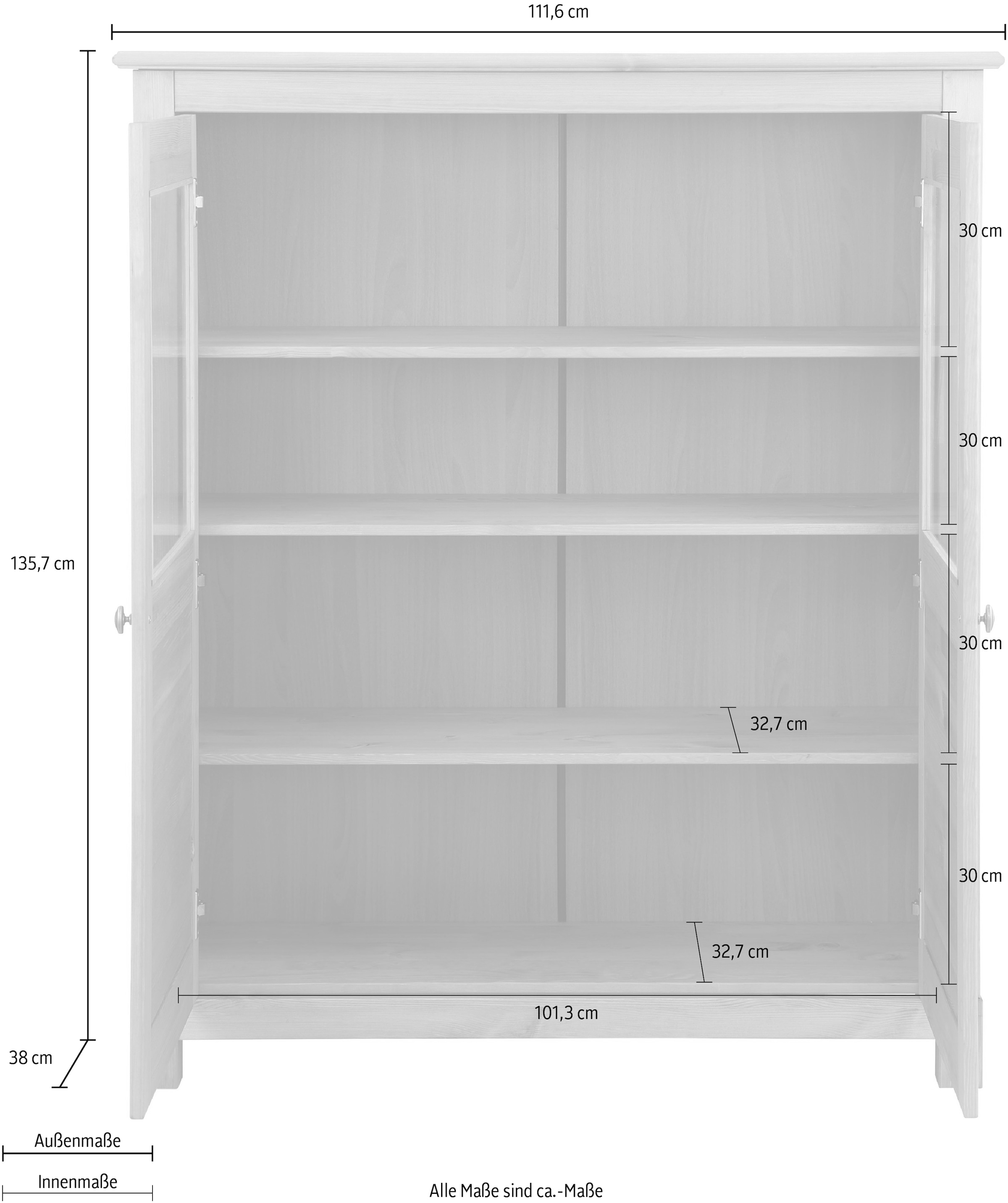 Home affaire Highboard »Rauna«, Vitrine, Breite 111,6 cm, aus massiver Kiefer