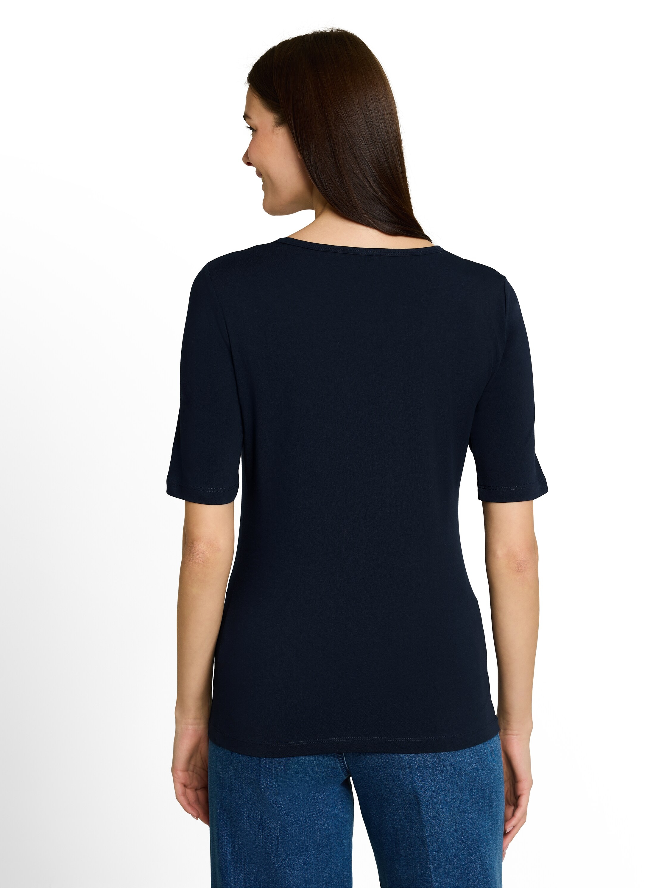 TOM TAILOR T-Shirt Sommershirt mit tiefem Rundhalsausschnitt, unifarben