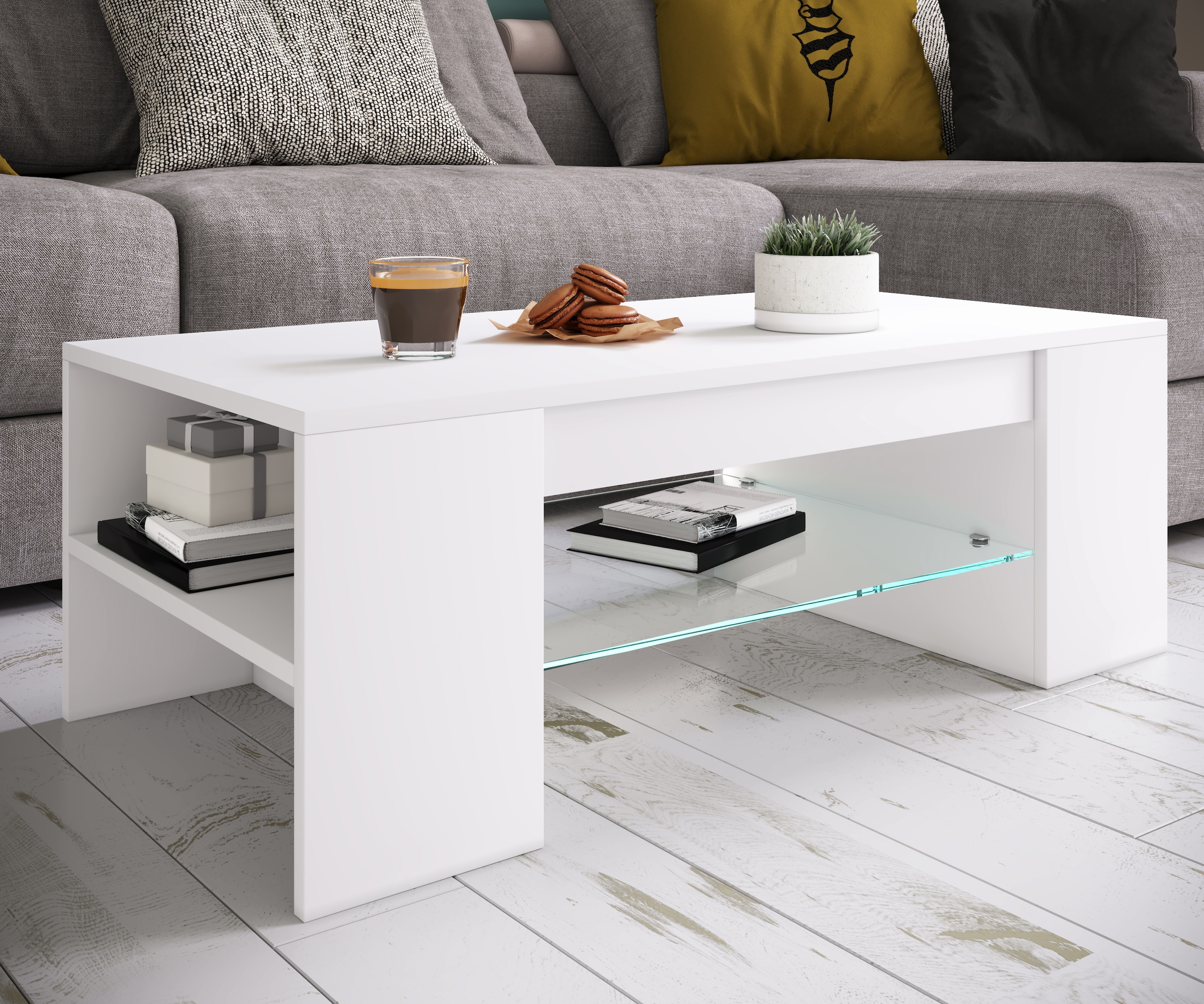 VCM Beistelltisch »Holz Sofatisch Couchtisch Schublade Glas Tunas«