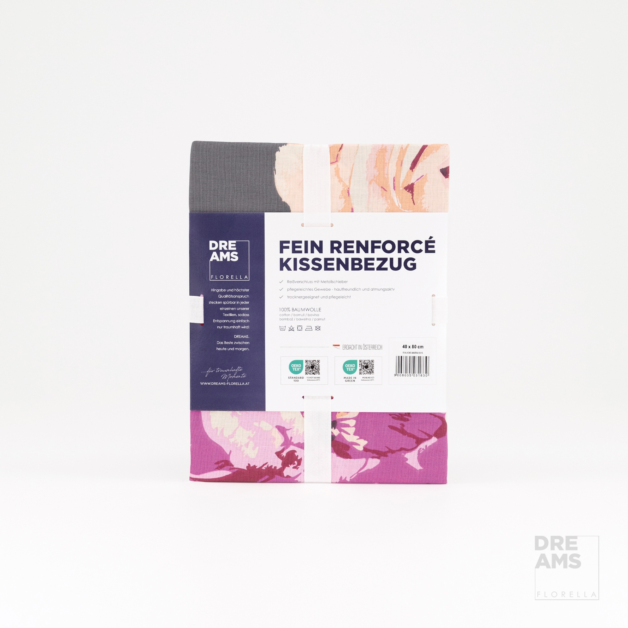 Florella Kissenbezüge »Marin, Fein-Renforcé, 100 % BW, Doppelpack, für 2 Kissen 40 x 80 cm«, (2 St.)