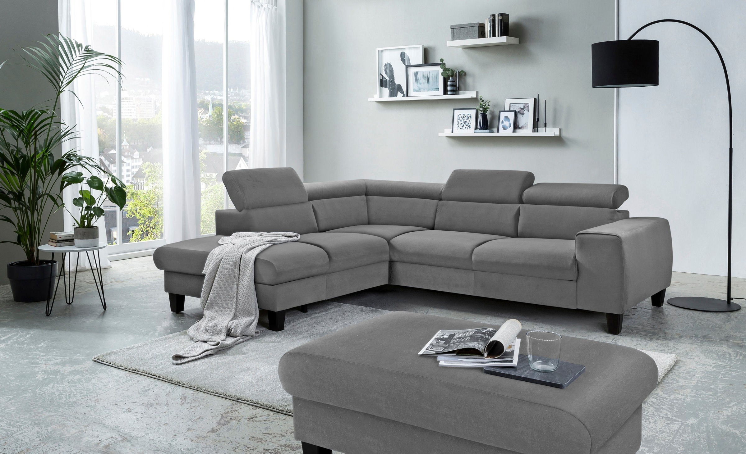 COTTA Polstergarnitur »Morven L-Form«, (Set), Set bestehend aus: Ecksofa mit Kopfteilverstellung & Hocker
