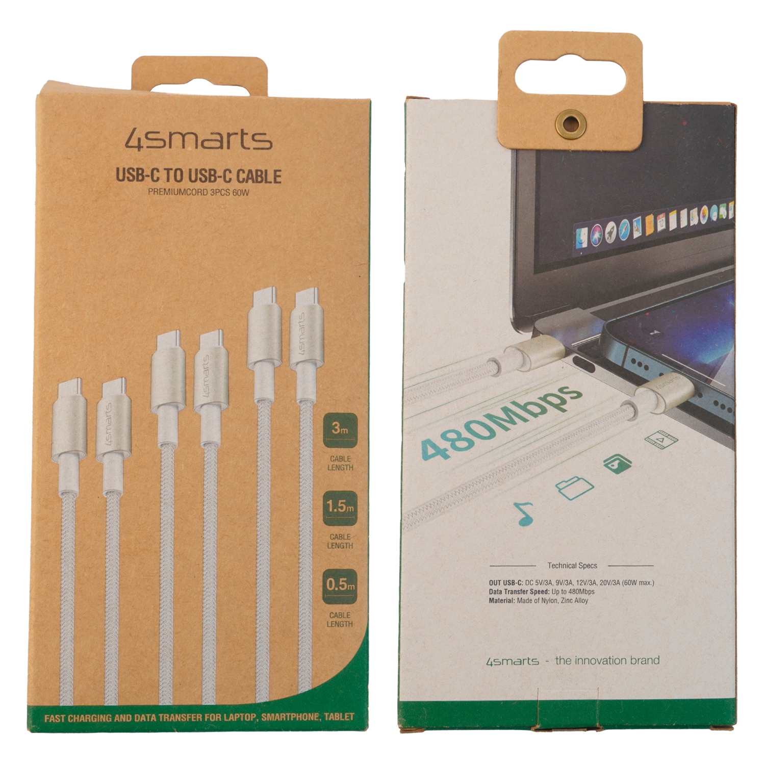4smarts USB-Kabel »USB-C zu USB-C Kabel PremiumCord 60W 3er Set«, USB Typ C, 300 cm, für Samsung Galaxy, Google Pixel