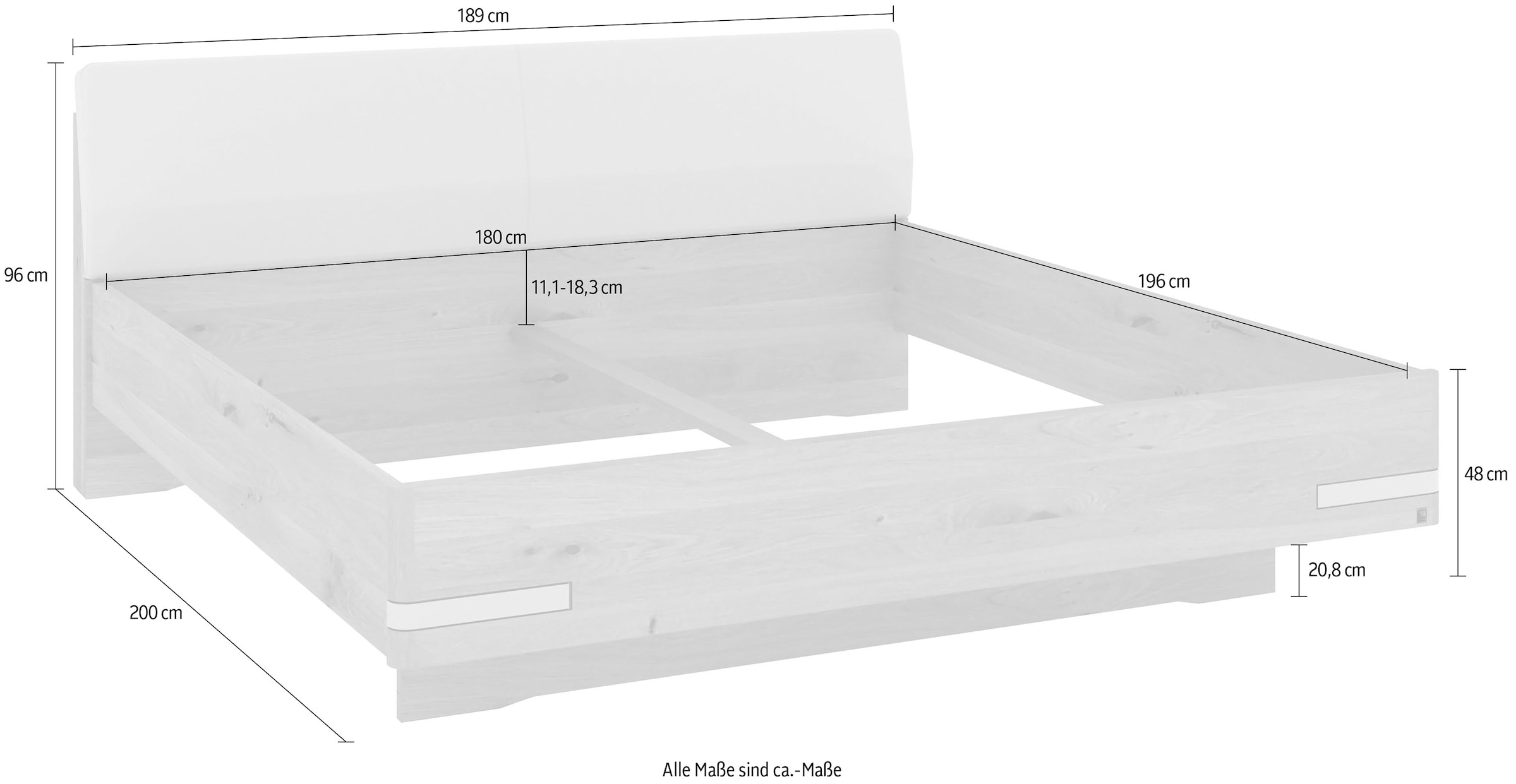 Musterring Holzbett »Savona, Bettgestell, Bettrahmen, teilmassiv Bianco-Eiche« Belastbarkeit 220 Kg, 4-fache Liegehöhenverstellung, MADE IN GERMANY,  Kopfteil Kunstleder Champagner, Details in Chrom, verschiedene Größen