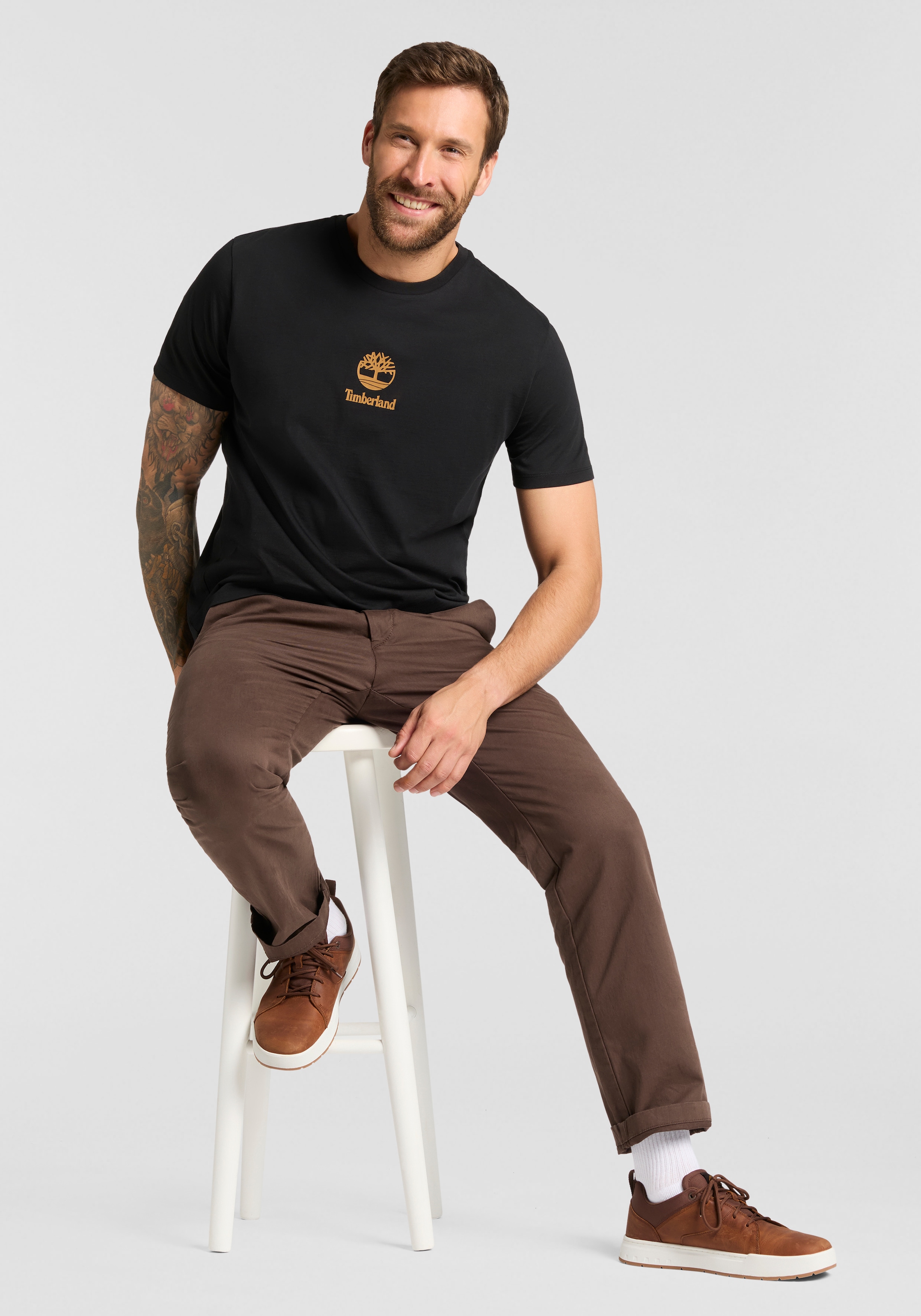 Timberland T-Shirt »Print Stack Logo Short Sleeve Tee« Kurzarm-Design, mit Rundhalsausschnitt mit Rippbündchen, aus Baumwolle