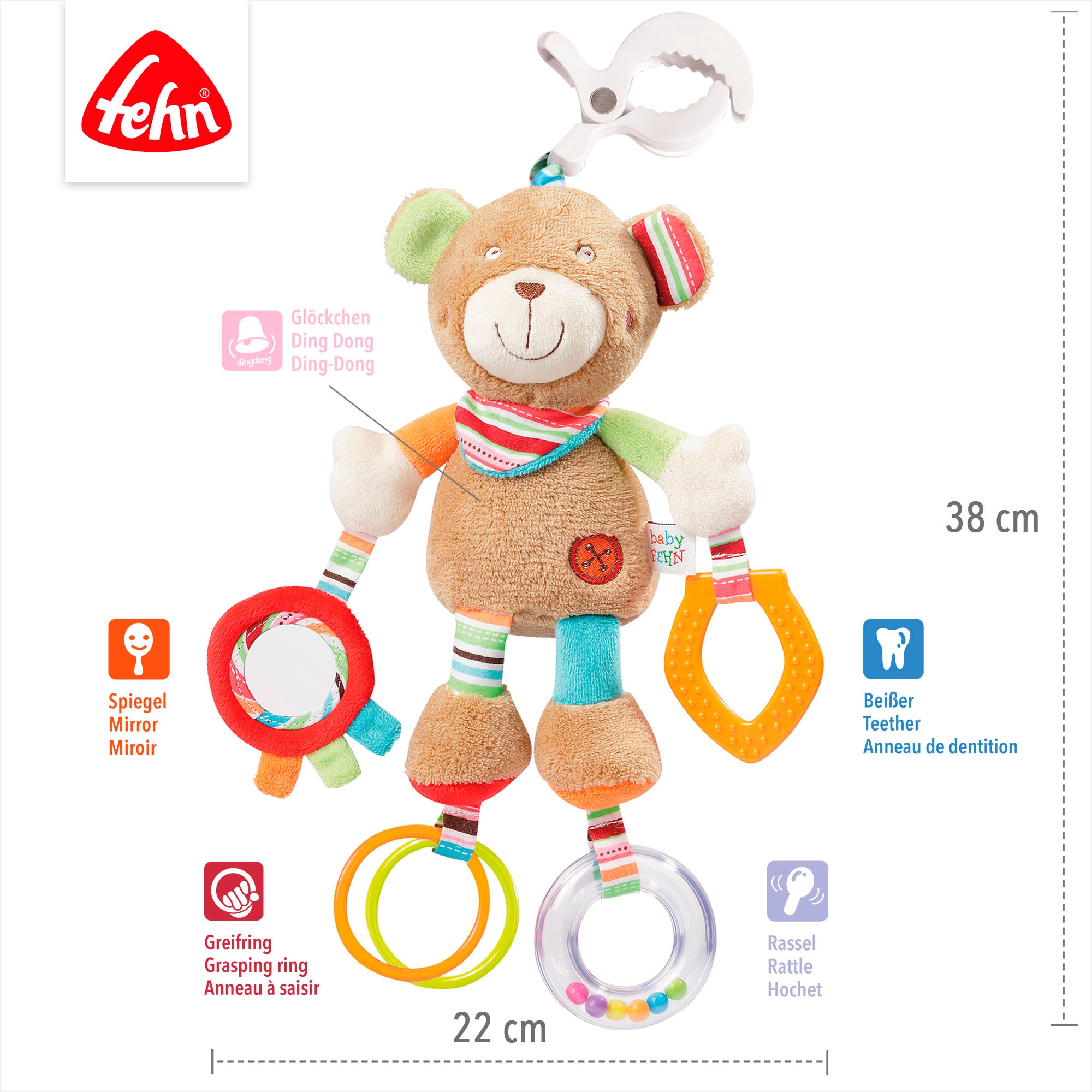 Fehn Greifspielzeug »Classic Stars, Activity-Teddy«, inklusive Befestigung