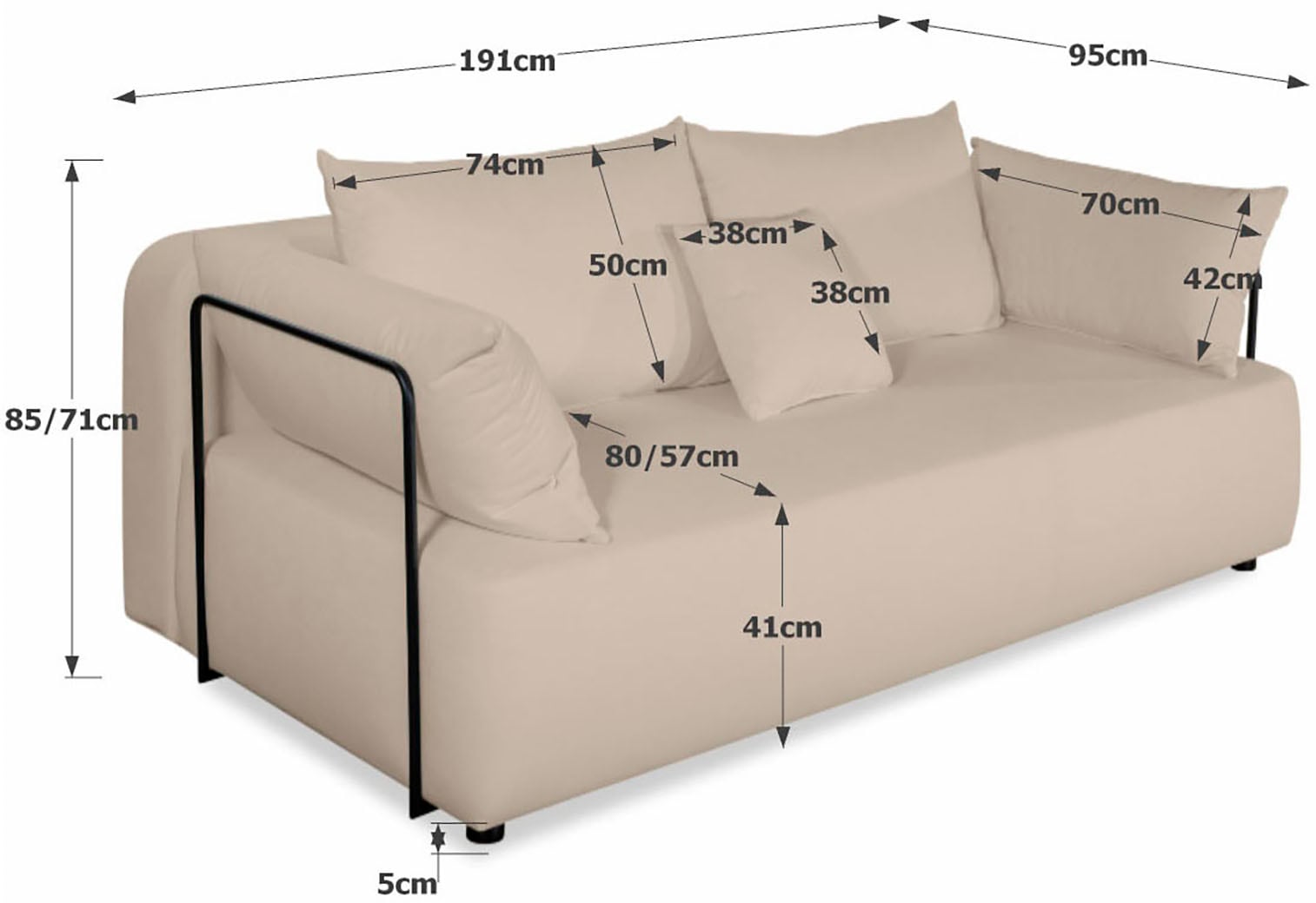 COLLECTION AB Schlafsofa »Maria« Schlaffunktion,Bettkasten,Bonnelfederkern,Moderne Armlehnen aus Metall