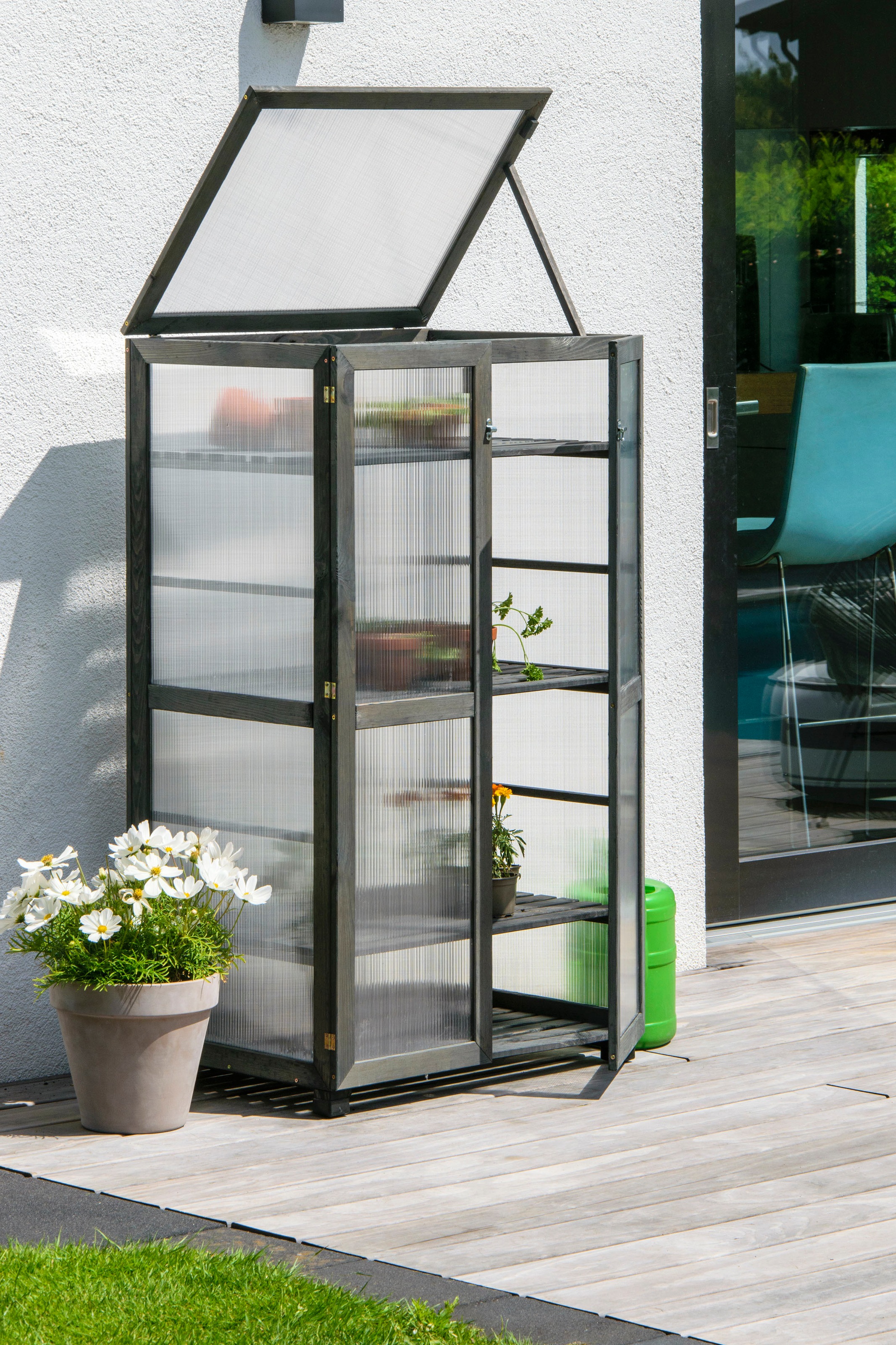 dobar Anzuchttopf »Dome«, großer Anzuchtschrank aus FSC®-zertifiziertem Kiefernholz, Anthrazit