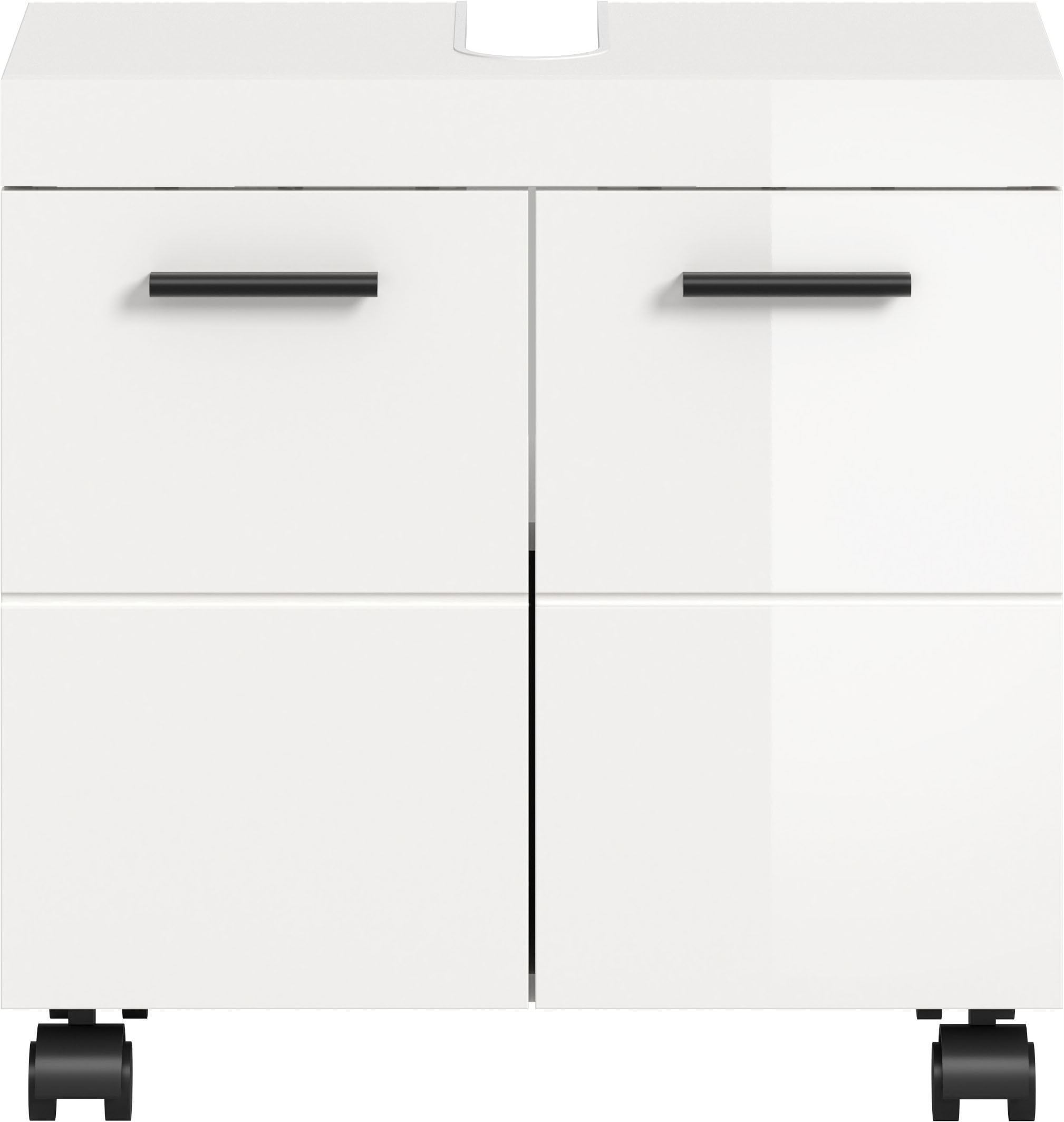 welltime Waschbeckenunterschrank »AVON, Breite 60 cm, 2 Türen, 1 Einlegboden, 2 Fächer« mit Siphonausschnitt 22x8 cm, Rückwand mit Ausschitt,  Badmöbel, Badschrank, Unterschrank, Waschtisch, Kommode, Bad