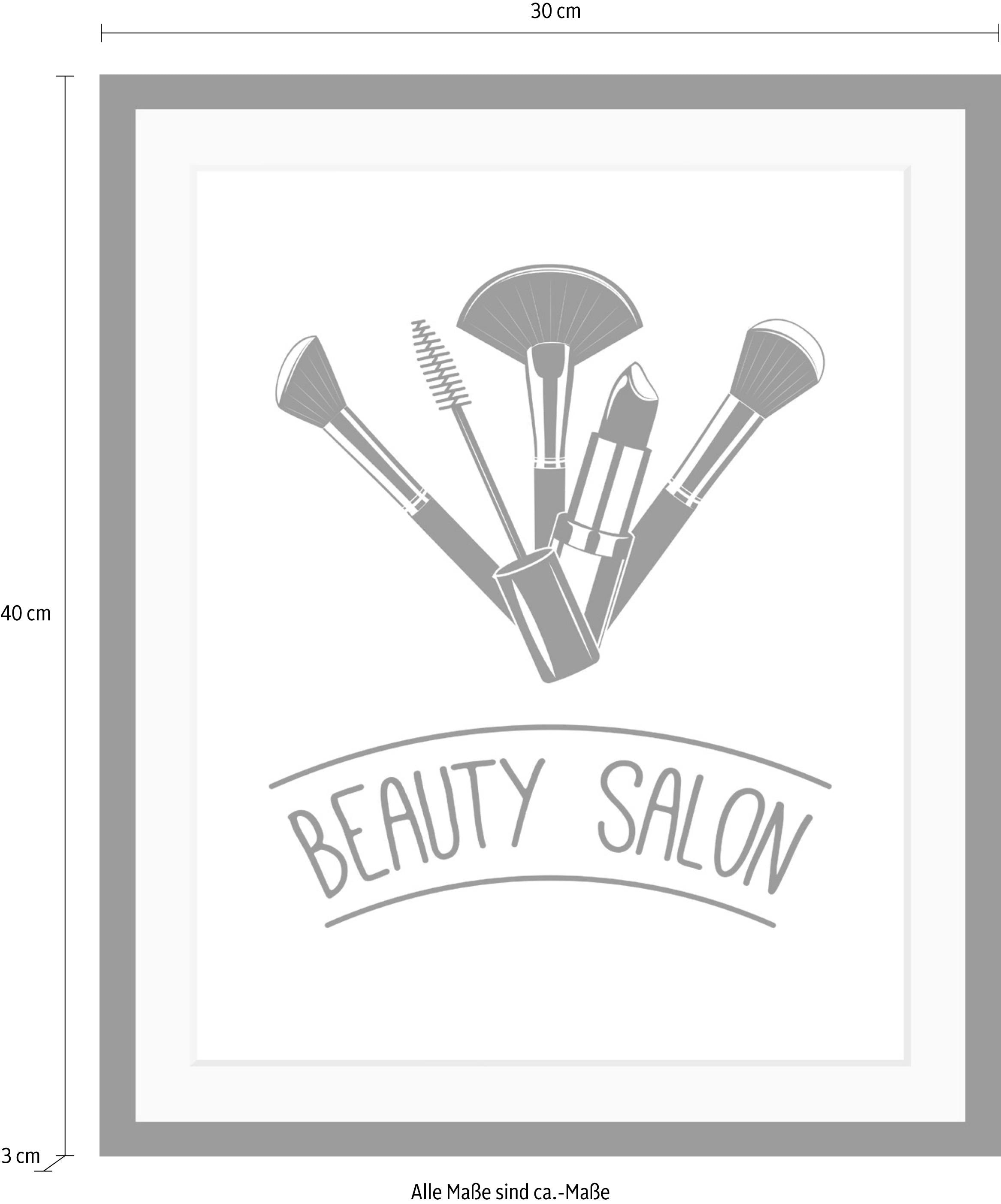 queence Bild »Beauty Salon«, Schwarz-Weiß-Fashion-Schriftzug-Schriftzüge, HD Premium Poster-Druck inkl. Holzrahmen
