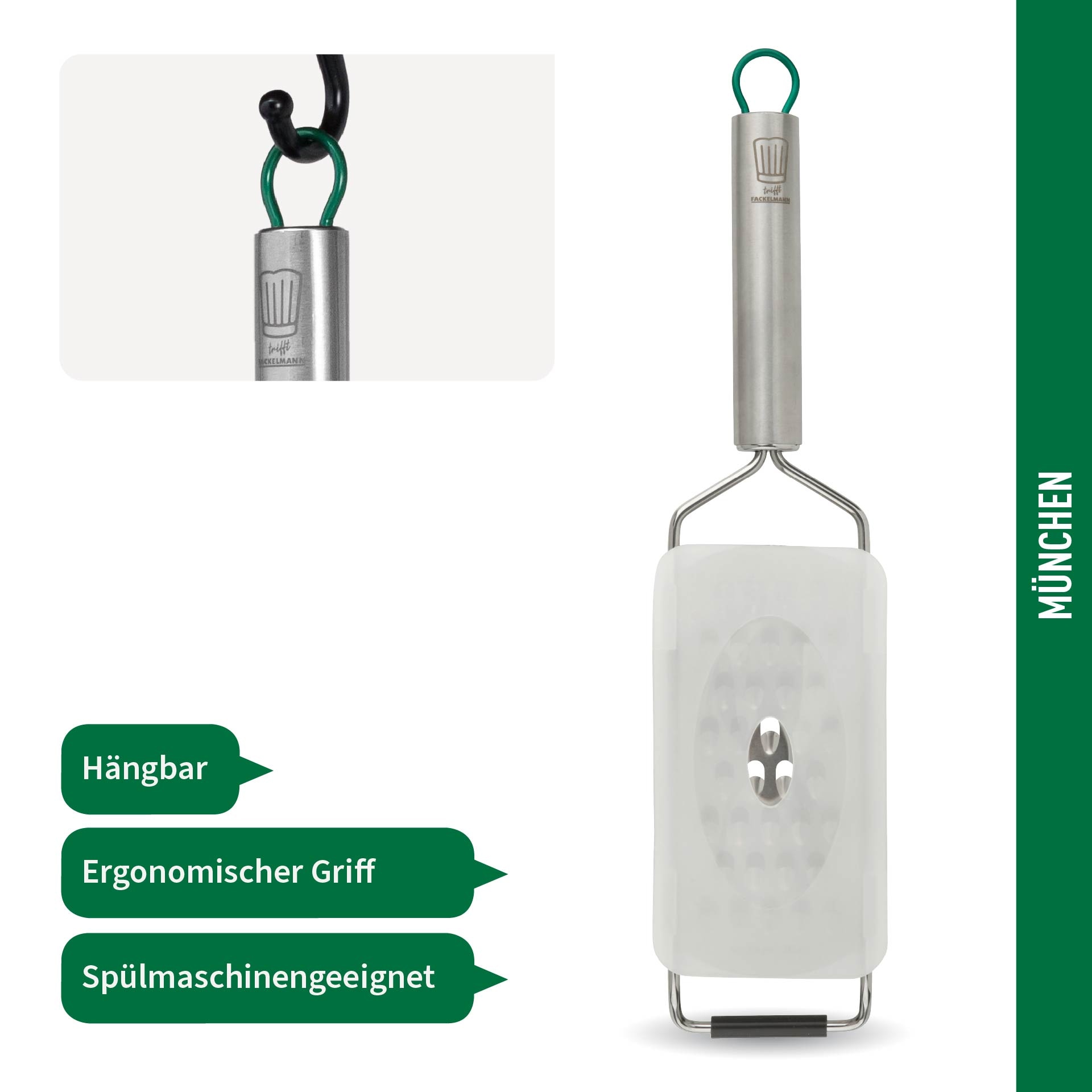 Chefkoch trifft Fackelmann Küchenreibe »München, aus Edelstahl, Reibe grob – hochwertige Ausführung« perfekt für Küchenprofis, spülmaschinengeeignet