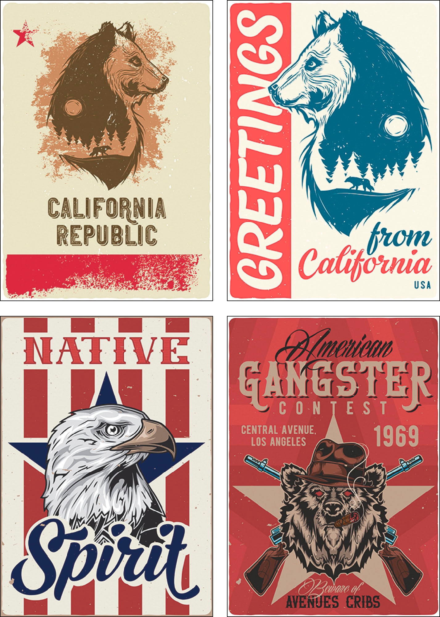 Artland Poster »Kalifornische Republik Adler Plakat«, Sprüche & Texte, (4 St.),  Poster, Wandbild, Bild, Wandposter auf Raten kaufen