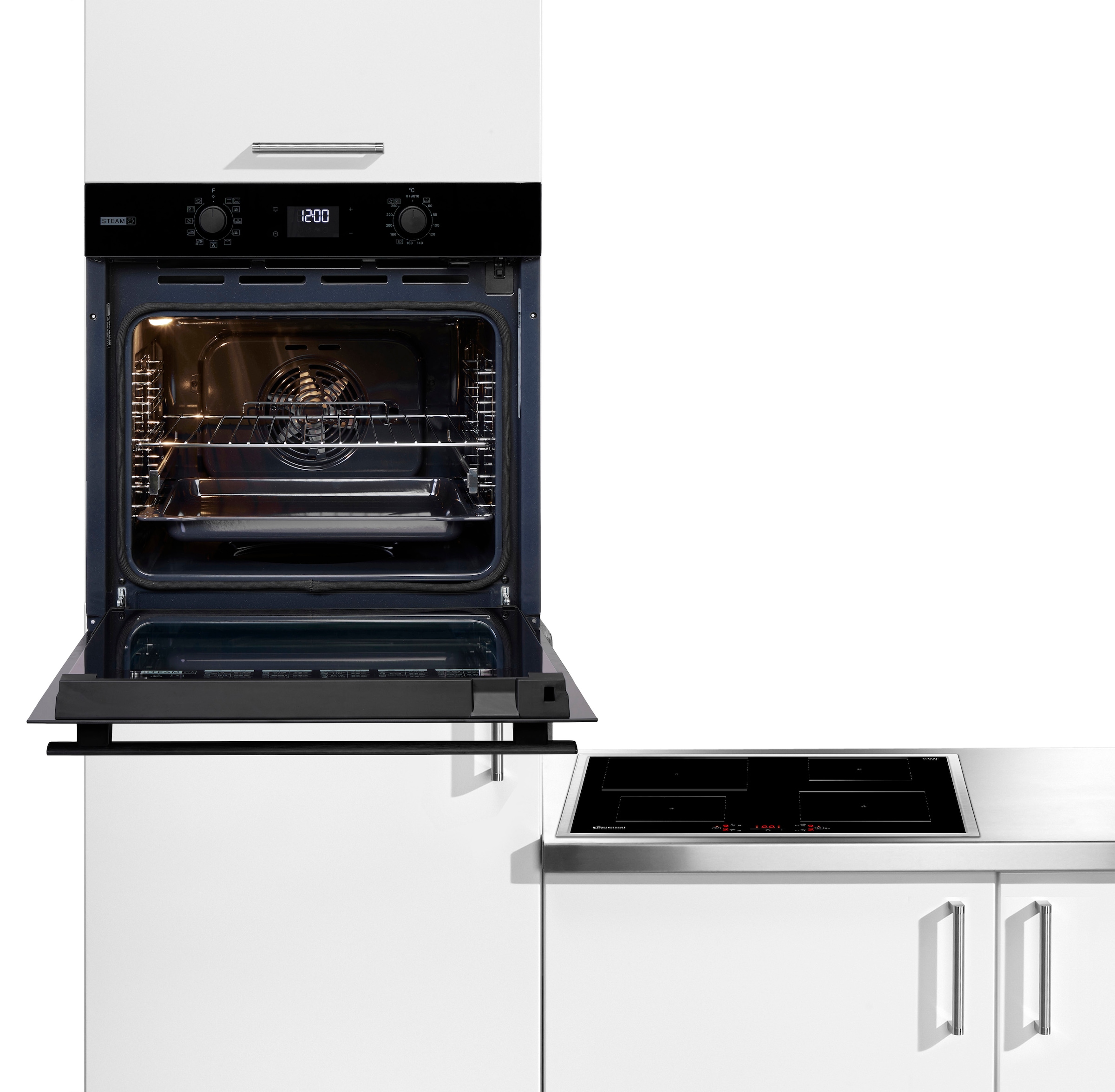 BAUKNECHT Backofen-Set »BAKO 800 Pyro Steam« mit 1-fach-Teleskopauszug FlexiClean - zwei mühelose Reinigungsfunktionen (Pyrolyse & Hydrolyse) je nach Bedarf Set, 2 Stk. tlg. GentleSteam - für ein saftiges Inneres und ein knuspriges Äußeres