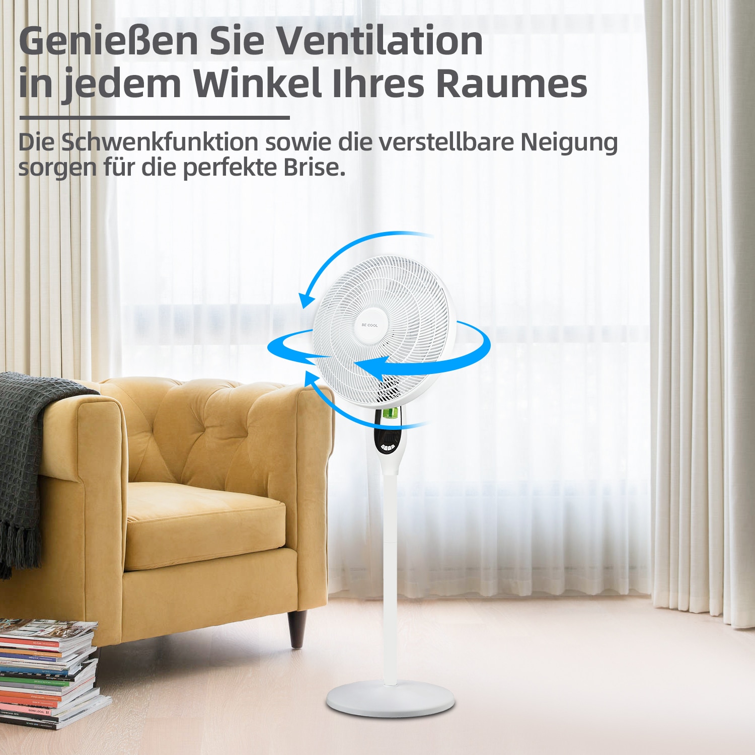 be cool Standventilator »Stand- und Tischventilator 40cm mit Mückenabwehr BC40STMOSQ weiß«, flexibel einsetzbar, Display