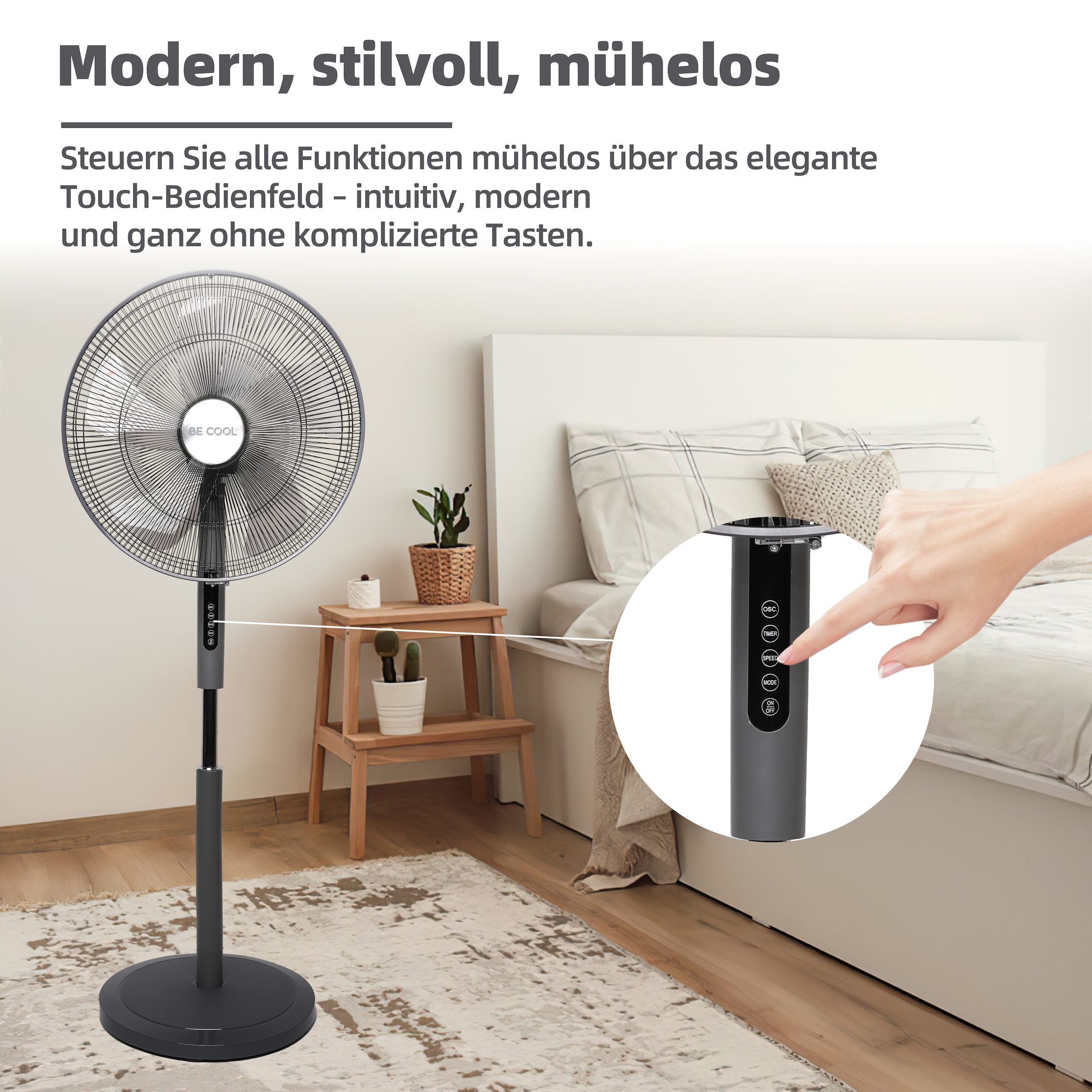 be cool Standventilator »Standventilator 50cm mit 5 Rotorblättern«, Schwenkfunktion, 5-flügelig, Fernbedienung