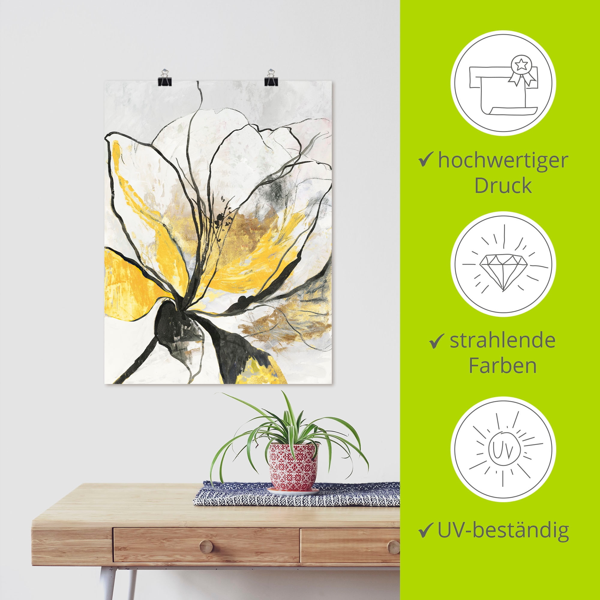 Artland Wandbild »Umrissenes Blumenmuster I gelbe Version« Blumenbilder 1 Stk. tlg. als Alubild, Outdoorbild, Leinwandbild, Poster, Wandaufkleber