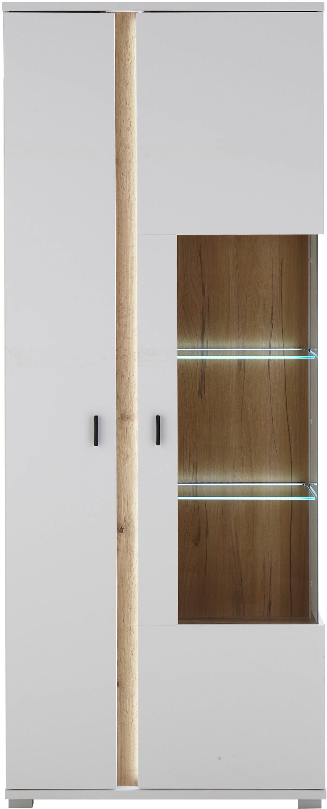 INOSIGN Vitrine »LONG ISLAND, Stauraumvitrine«, (1 St.), in moderner Trendfarbe,inklusive senkrechter Beleuchtung,Breite 80 cm