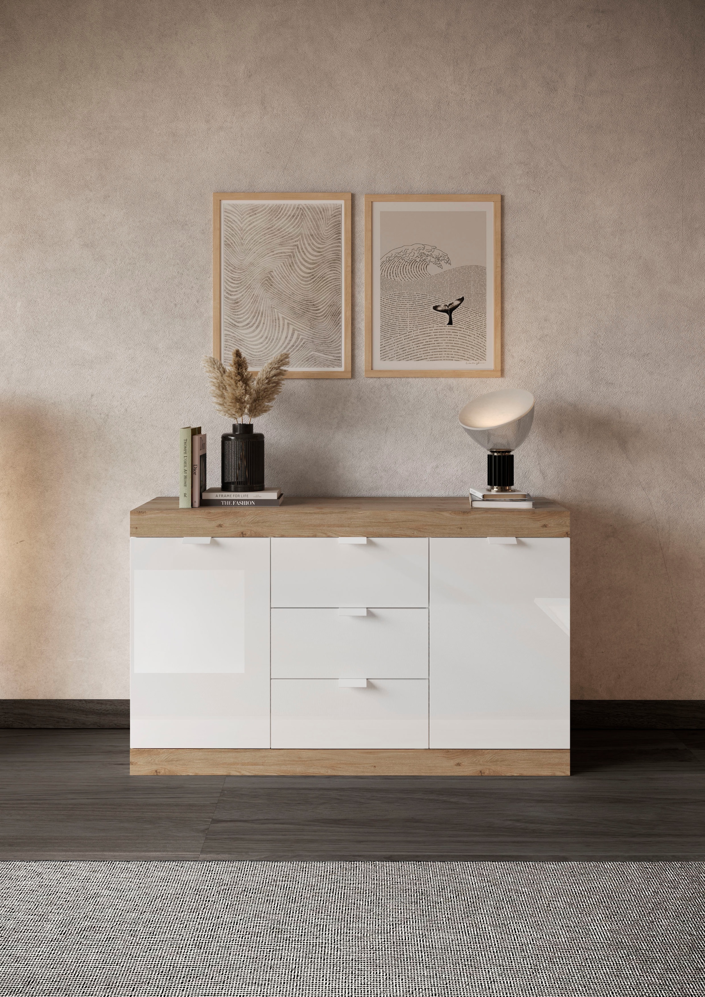 INOSIGN Sideboard »Slim«, Breite 136 cm, weiß Hochglanz Lack