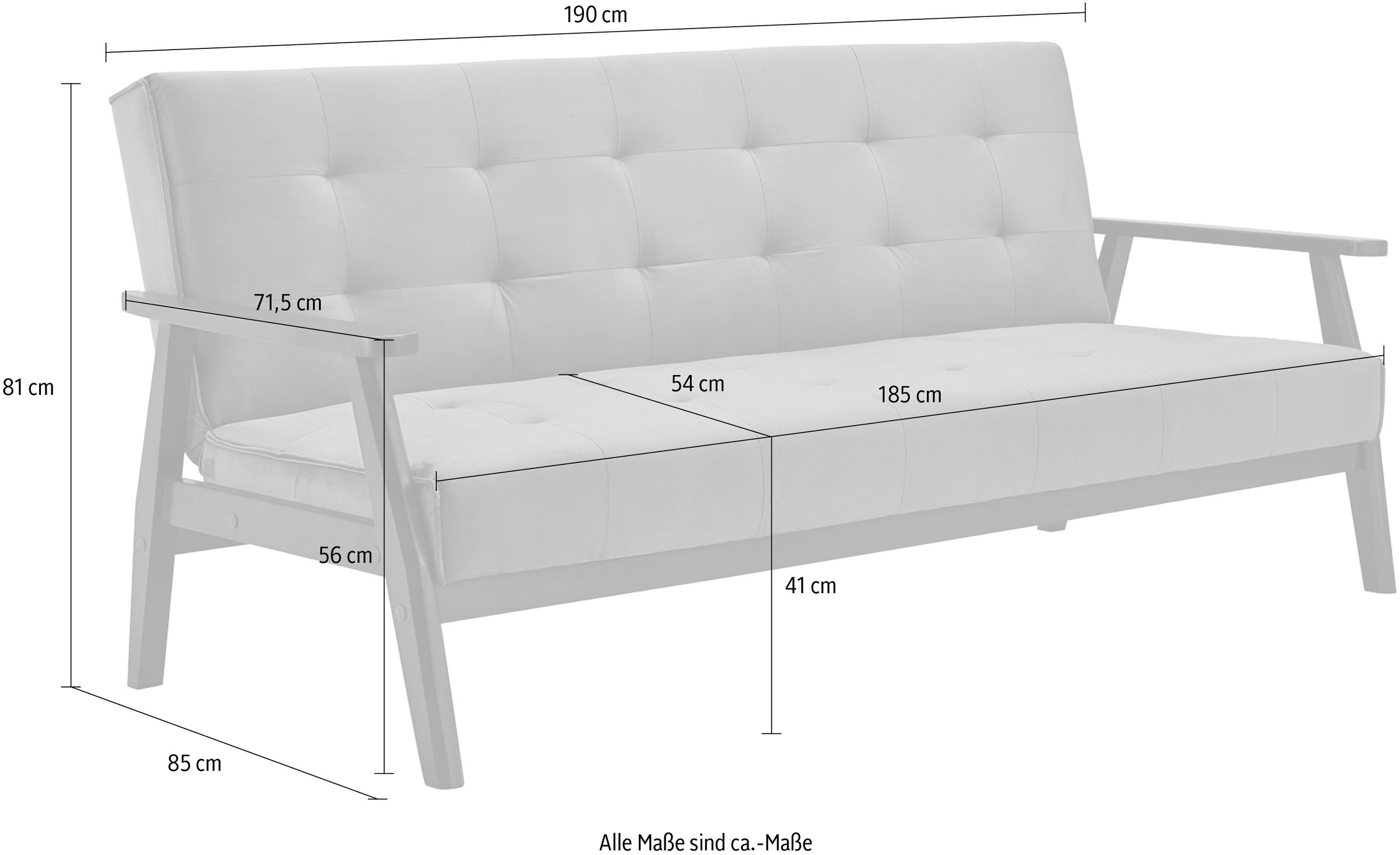 SalesFever Schlafsofa »Skagen, Sofa, 3-Sitzer«, Holzgestell Sofa: Entspannung und Schlaf auf 190cm Breite