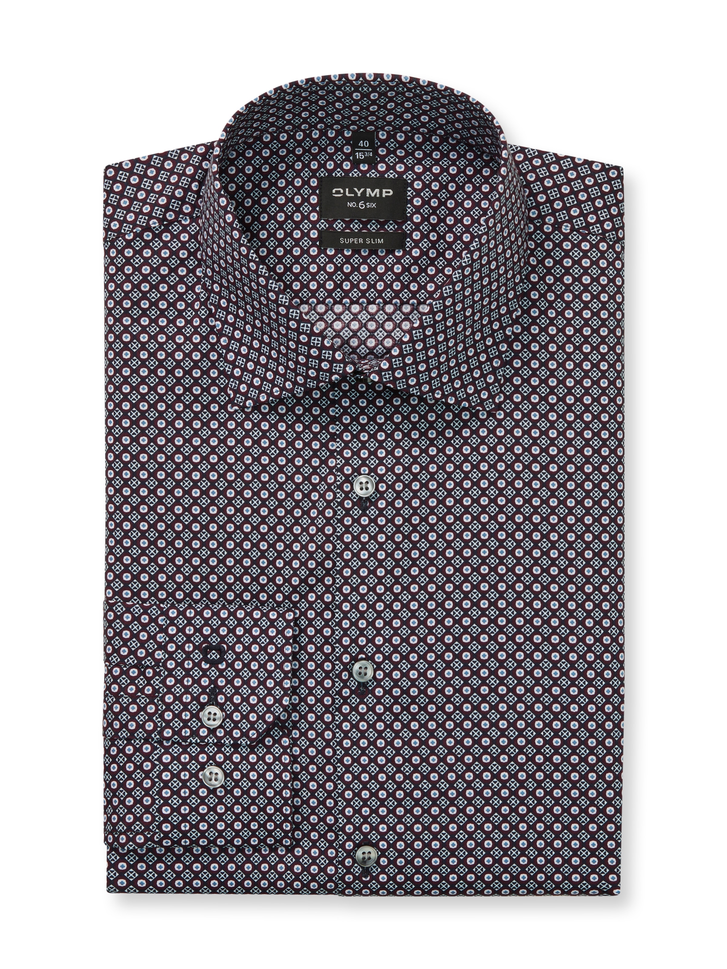 OLYMP Langarmhemd »No 6 six« super slim, gemustert, Businesshemd, Modern Kentkragen