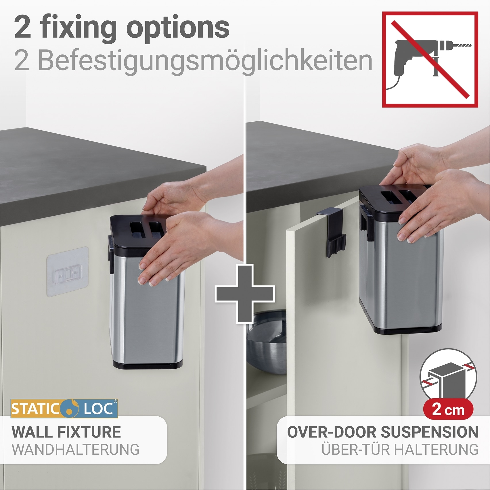 WENKO Mülleimer »Modell Colin« 1 Behälter Abfalleimer mit Griff, Über-Tür-Befestigung ohne Bohren, 3 L