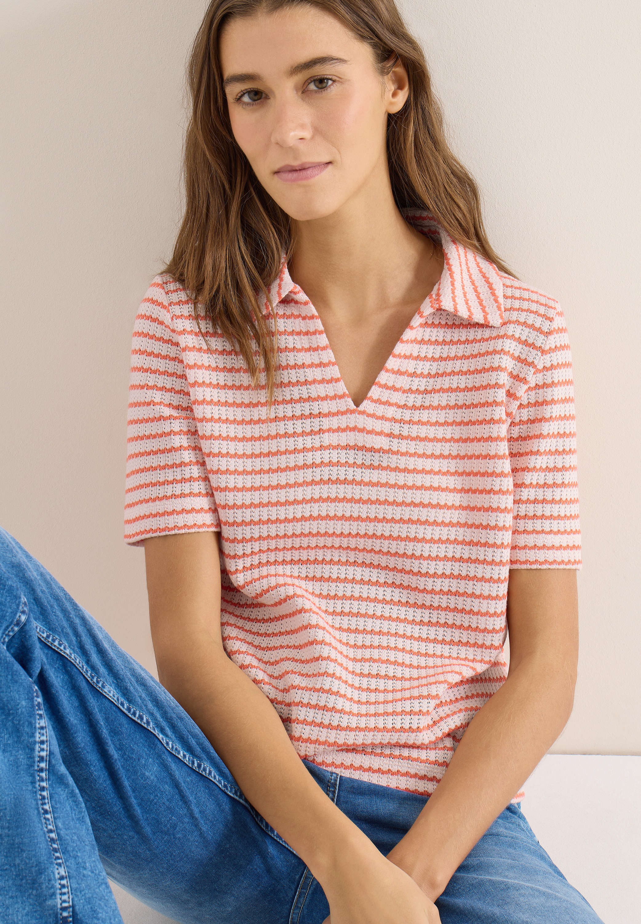 Cecil T-Shirt Ajourstrick mit Streifenmuster