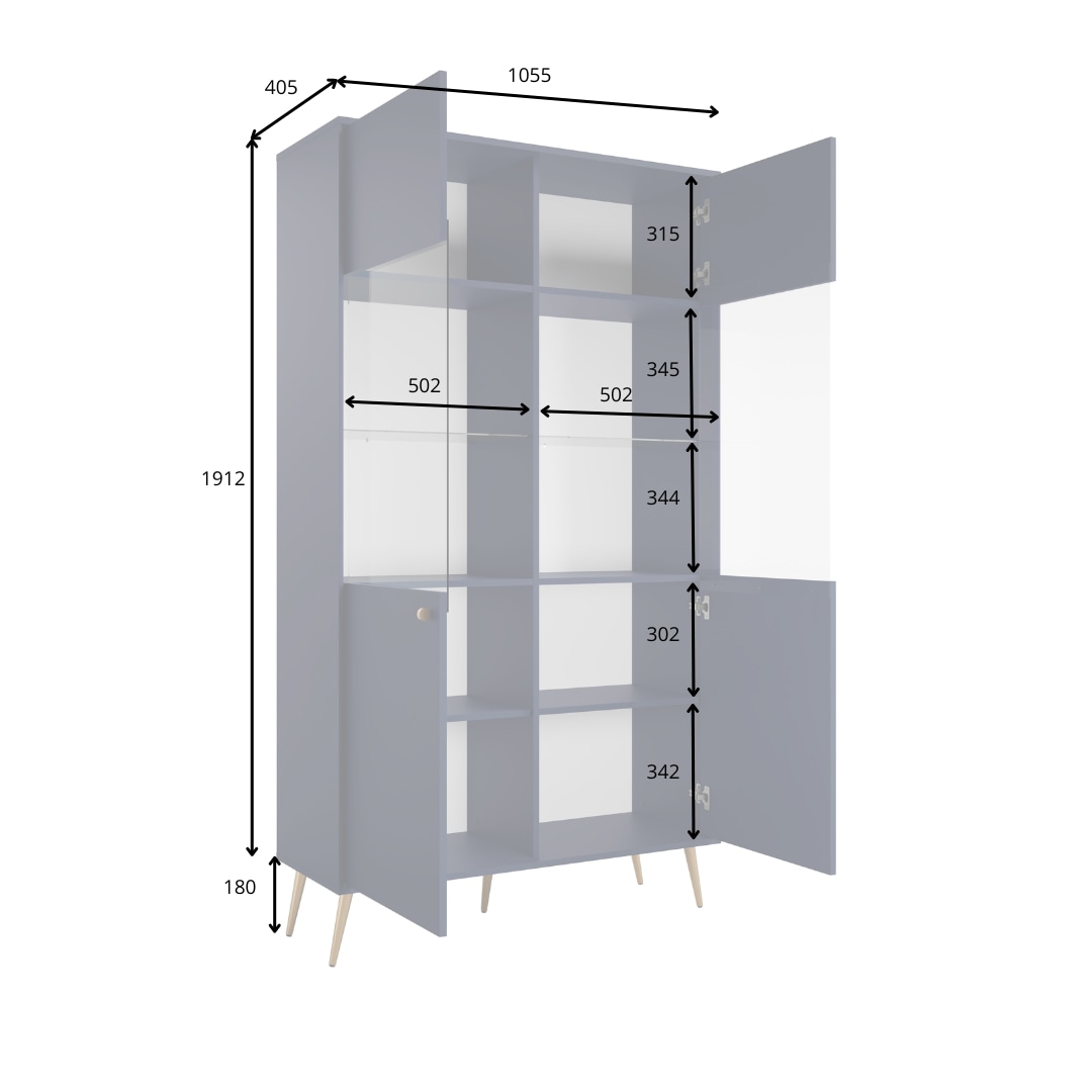 Home affaire Vitrine »ROMILDA Glasvitrine mit viel Stauraum, Maße B/T/H: 105/40/191 cm« Vitrinenschrank, Standvitrine mit 2 Türen, 10 Fächer