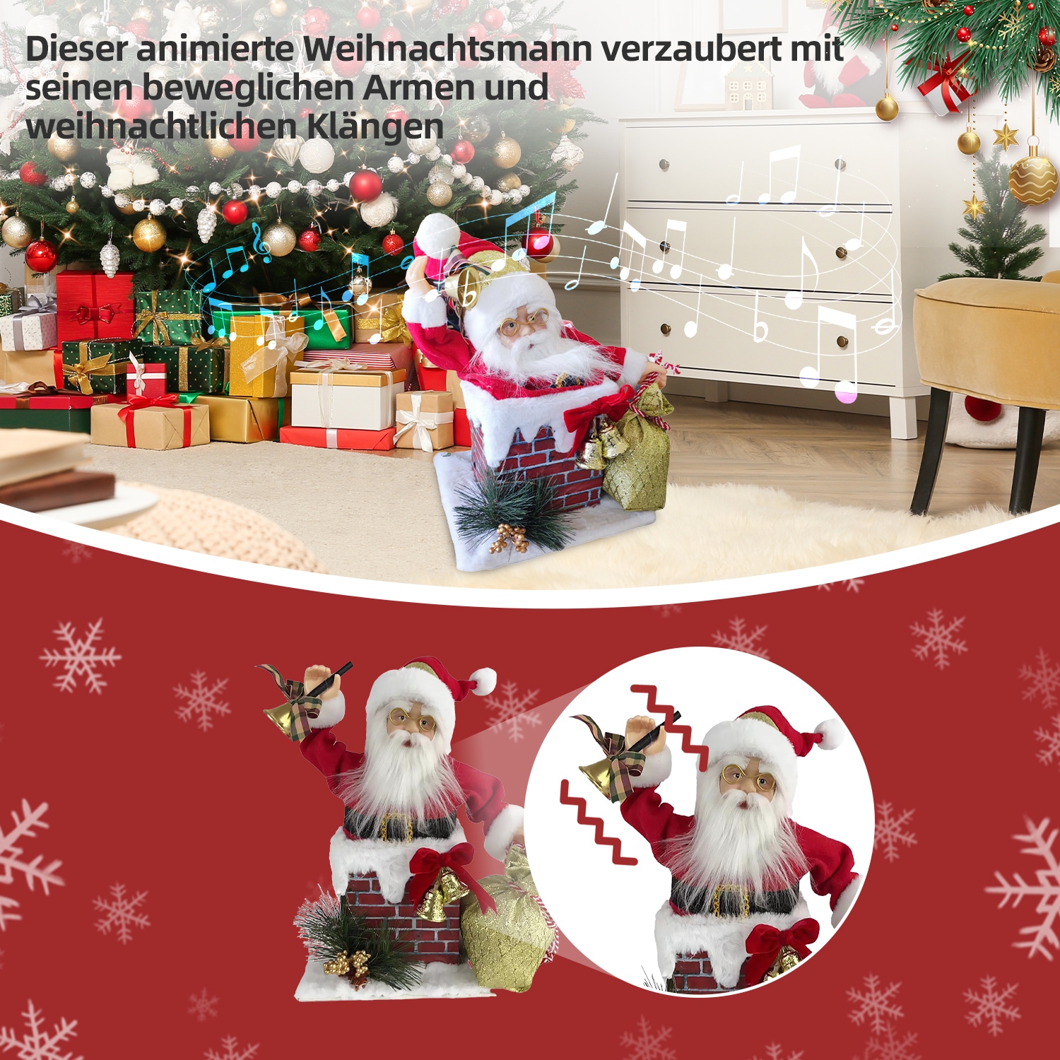 SHX Weihnachtsmann »Animierter Weihnachtsmann im Schornstein« Bewegung, Soundeffekte