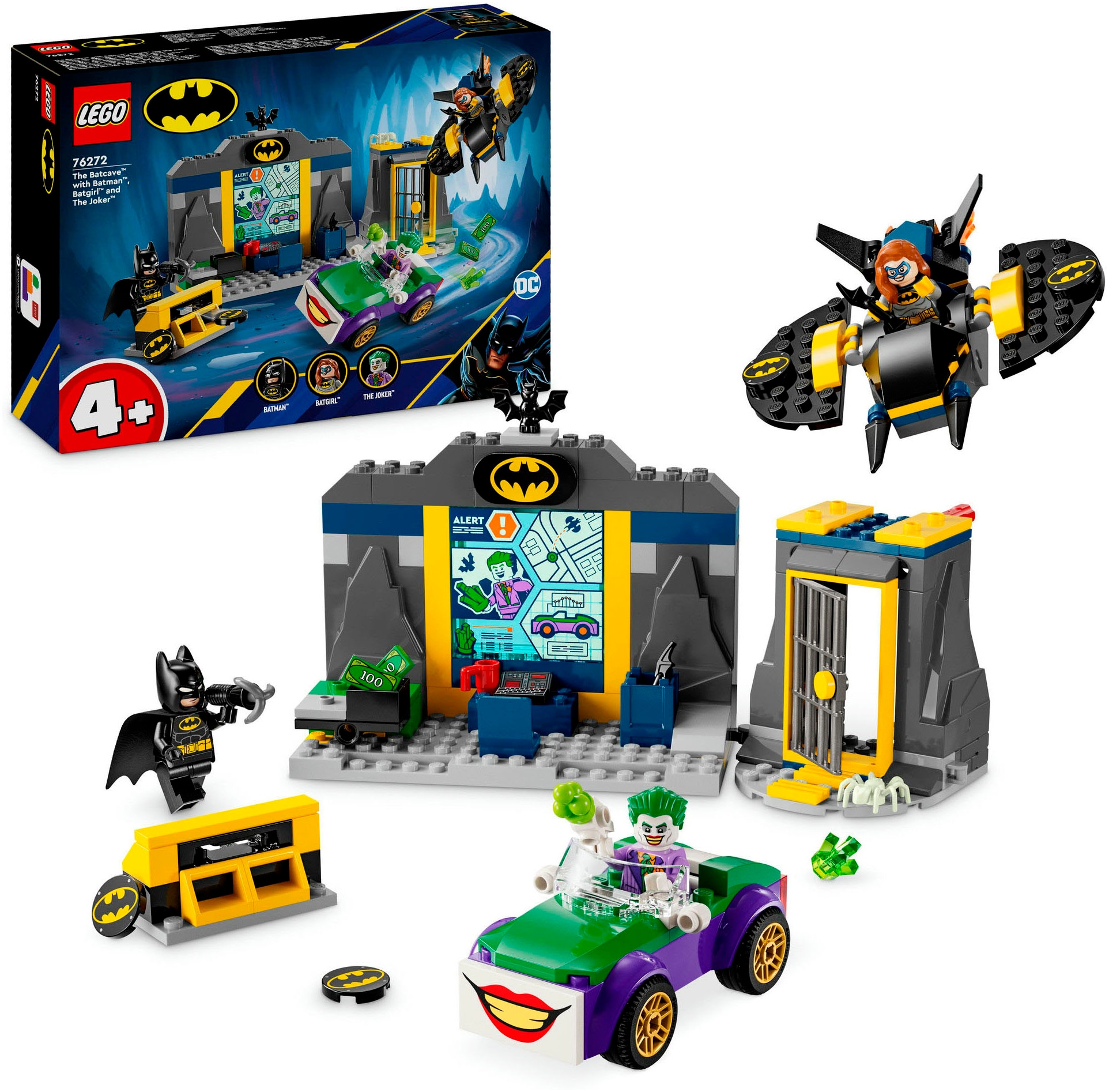 LEGO® Konstruktionsspielsteine »Bathöhle mit Batman™, Batgirl™ und Joker™ (76272), LEGO Super Heroes«, (184 St.), Made in Europe