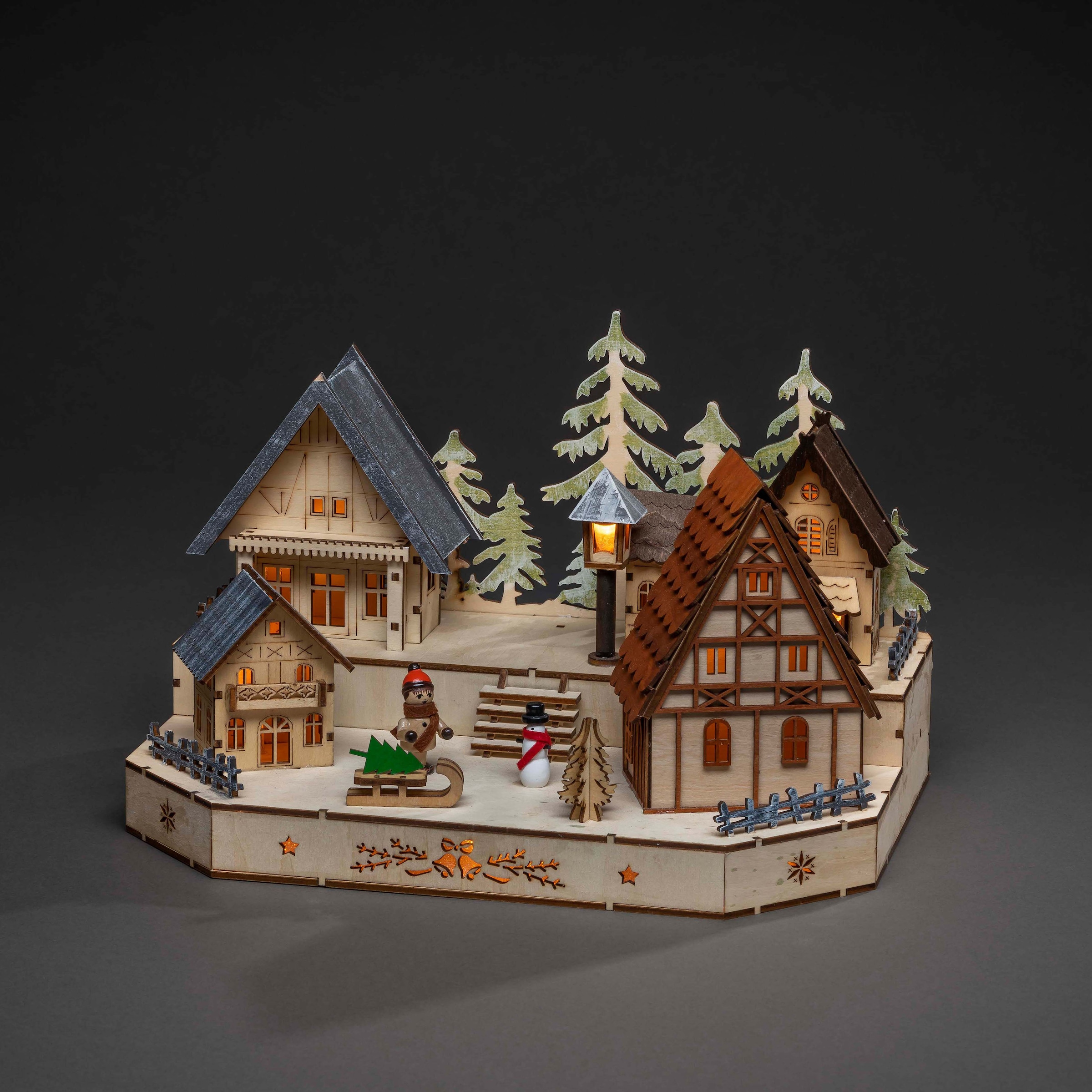 Kind und Dorf Holzsilhouette, mit kaufen »Weihnachtsdeko«, Weihnachtsdorf LED Schlitten KONSTSMIDE Schneemann, online