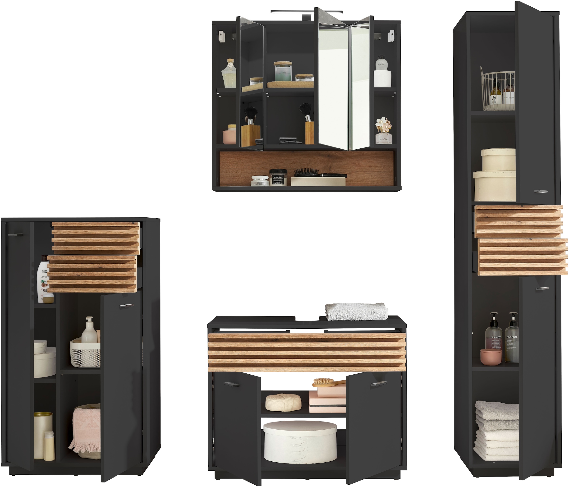 BASIC by Balculina Waschbeckenunterschrank »Liguria B/H/T 80x64x40 cm« 1 Stk. tlg. Breite 80cm, Unterflurauszug, FSC-Mix 70%