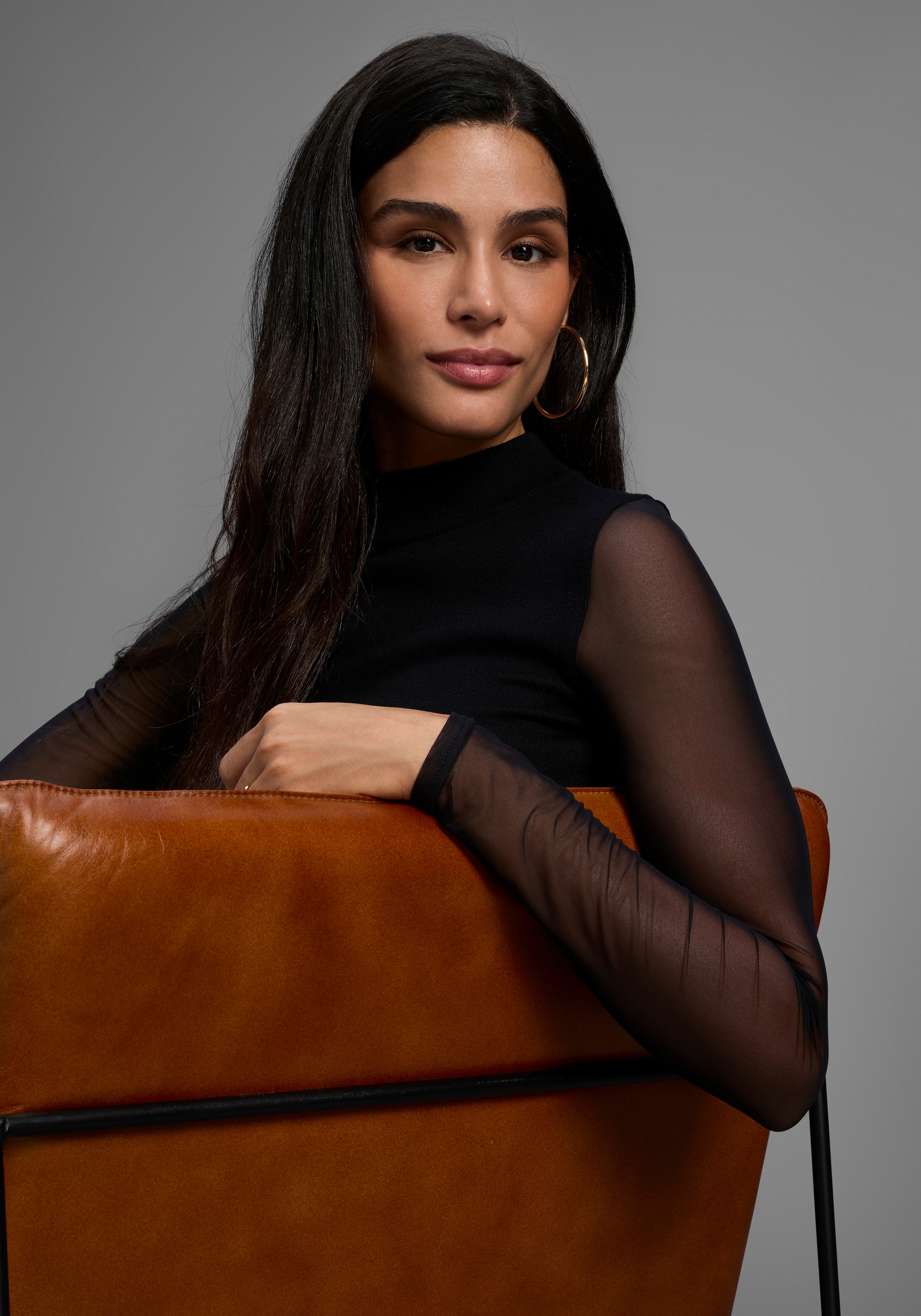 Laura Scott Stehkragenpullover Feinstrickpullover in enger Passform mit Mesh - NEUE KOLLEKTION